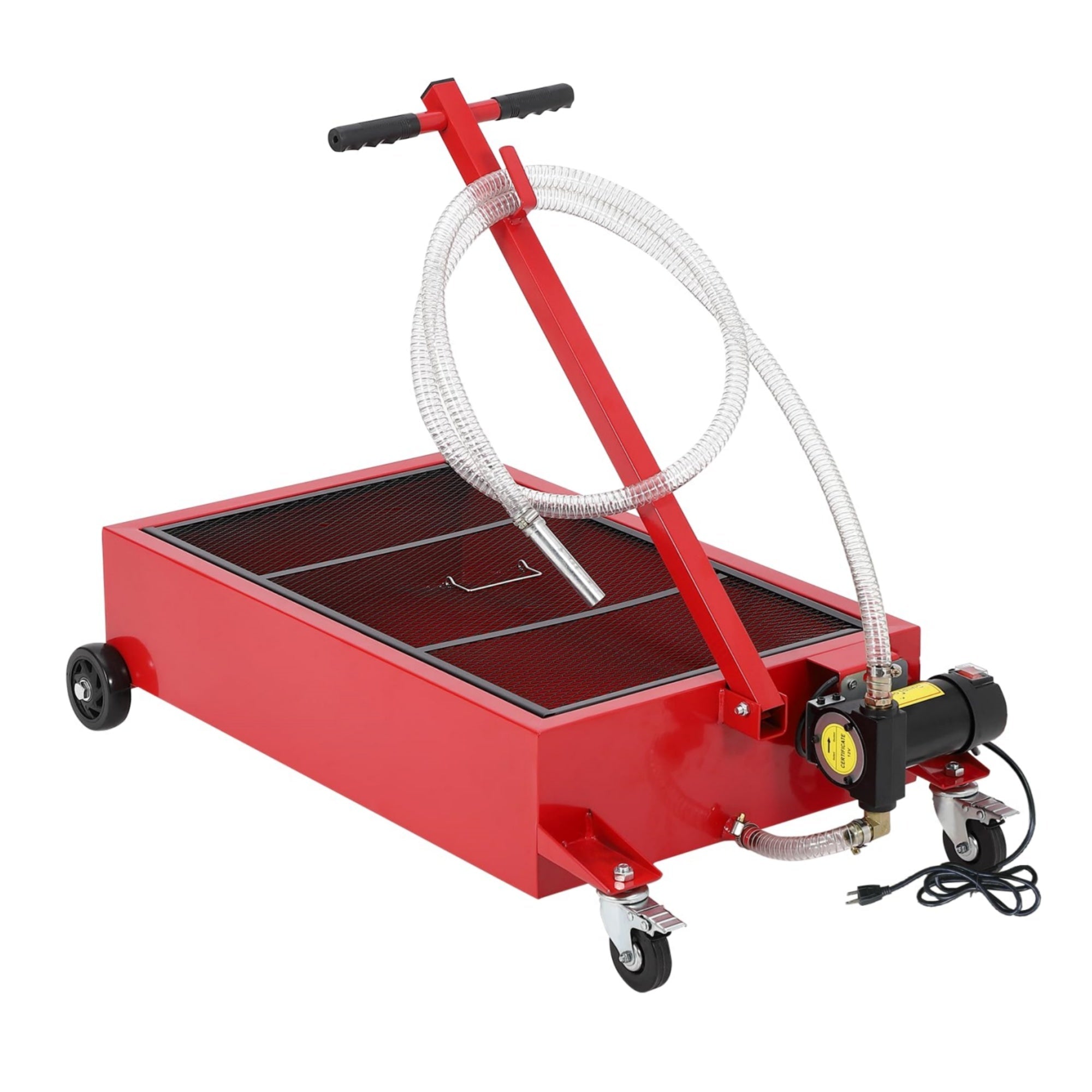 Garvee 25 Gallon Oil Drain Pan with 110V 180W Electric Pump, Metal Cart, 8FT Hose, Folding Handle, Wheels, for Cars, SUVs, Trucks, Buses, RVs