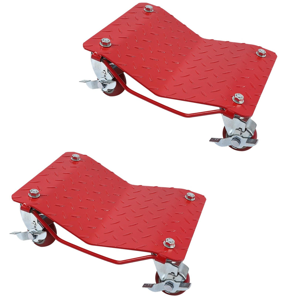 Garvee Car Dolly [Set of 2, 3000 Lbs Capacity], Heavy-Duty Carbon Steel Wheel Dollies with Anti-Skid Plate & 360° Rotatable Wheels, Red