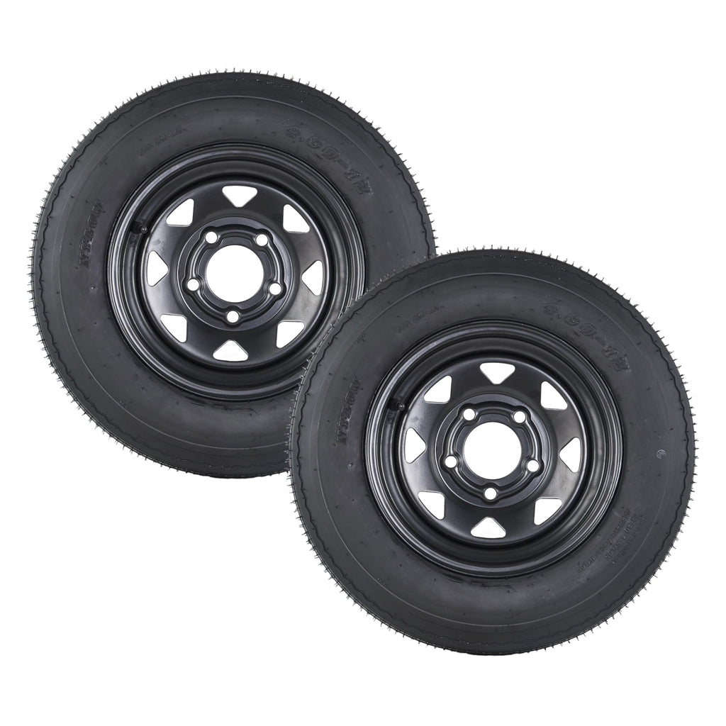 Garvee 4.80-12 Trailer Tires with 12 in Rims, 5 Lug, Load Range C, Multi-Function Lawn Mower & Tractor Tires, Black, 2 Pack