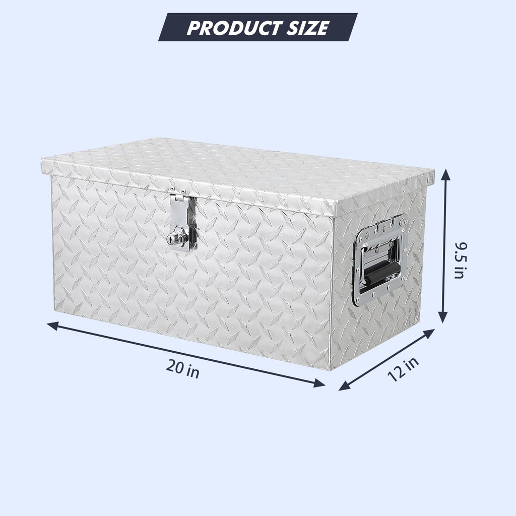 Garvee 20 Inch Aluminum Diamond Plate Tool Box With Lock and Keys, Heavy Duty Waterproof Truck Storage Organizer Chest for Pick Up Truck Bed, Rv Trailer/Van With Side Handle