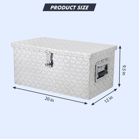 Garvee 20 Inch Aluminum Diamond Plate Tool Box With Lock and Keys, Heavy Duty Waterproof Truck Storage Organizer Chest for Pick Up Truck Bed, Rv Trailer/Van With Side Handle
