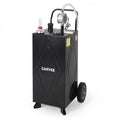 Garvee 35 Gallon Portable Fuel Gas Caddy Storage Tank – Reinforced 2-Wheel, 2-Support Design, Manual Rotary Pump, Fuel Hose, Wide Fill Neck, Level Gauge, Grounding Clamp – Mobile Gasoline/Fuel Transfer for ATV, Tractor, Lawn Mower, Car, Boat – Reinforced