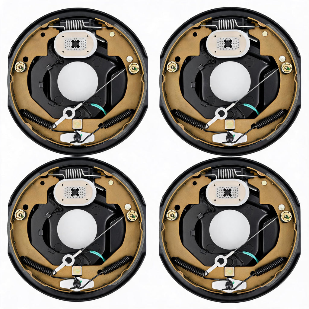 Garvee 10"x2-1/4" Electric Trailer Brake Assembly, Self-Adjusting Electric Brakes Kit for 3500 Lbs Axle, 4-Hole Mounting Brake Backing Plates, Left & Right Side Braking System Replacement Parts, 2 Pair