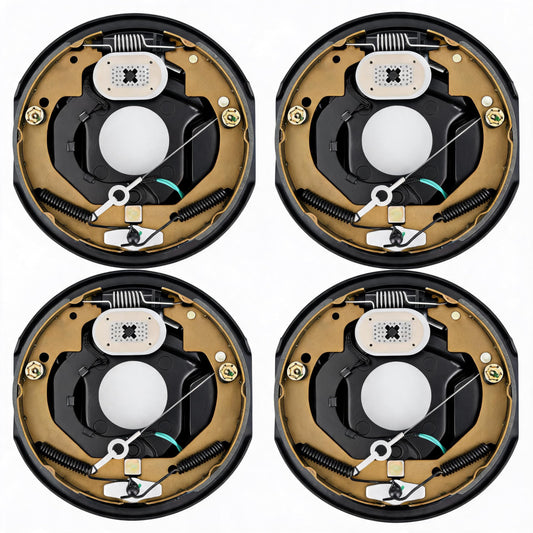 Garvee 10"x2-1/4" Electric Trailer Brake Assembly, Self-Adjusting Electric Brakes Kit for 3500 Lbs Axle, 4-Hole Mounting Brake Backing Plates, Left & Right Side Braking System Replacement Parts, 2 Pair