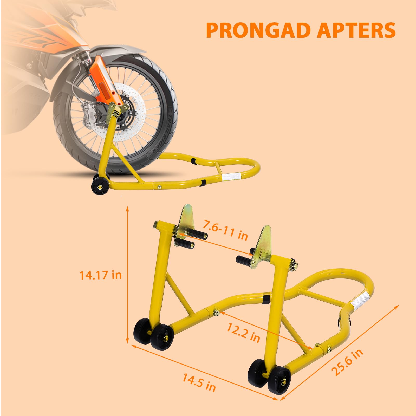 Garvee Heavy Duty Motorcycle Stand Lift - 900 lbs Capacity, Adjustable Universal Fit, Steel Frame, Front & Rear Combo, Yellow, for Repairs & Storage