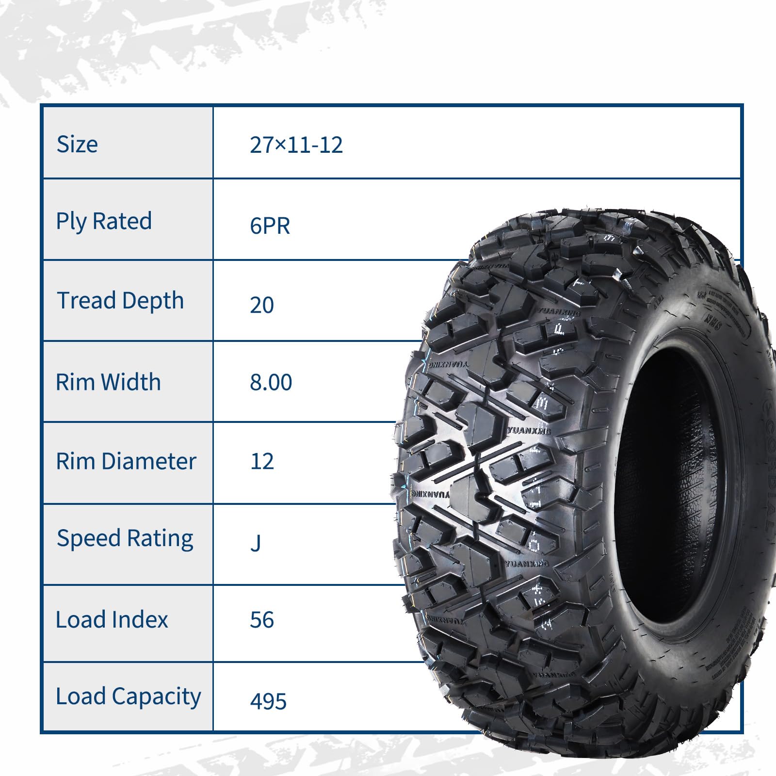 Garvee 27x11-12 ATV Tires (Set of 2) - 6PR Tubeless Heavy-Duty All-Terrain Tires for ATV/UTV, Ideal for Mud, Sand, Dirt, Snow, & Off-Road
