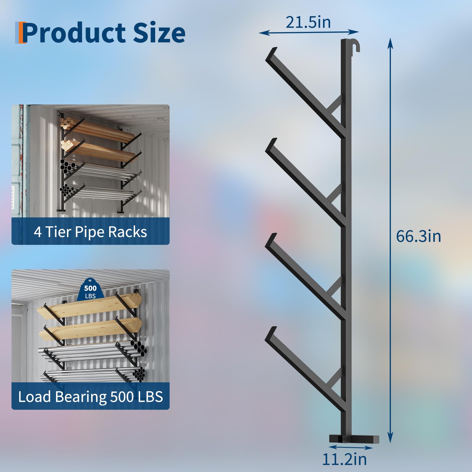 Garvee 2-Pack 400 lbs Shipping Container Pipe Rack - 4-Tier Heavy-Duty Shelving Brackets with No-Drill Installation for Vertical Storage, Black