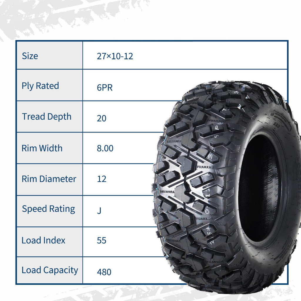 Garvee ATV Tires 27X10.00-12 6PR Durable Off-Road Rubber Heavy-Duty Tread All-Terrain Utility Vehicle