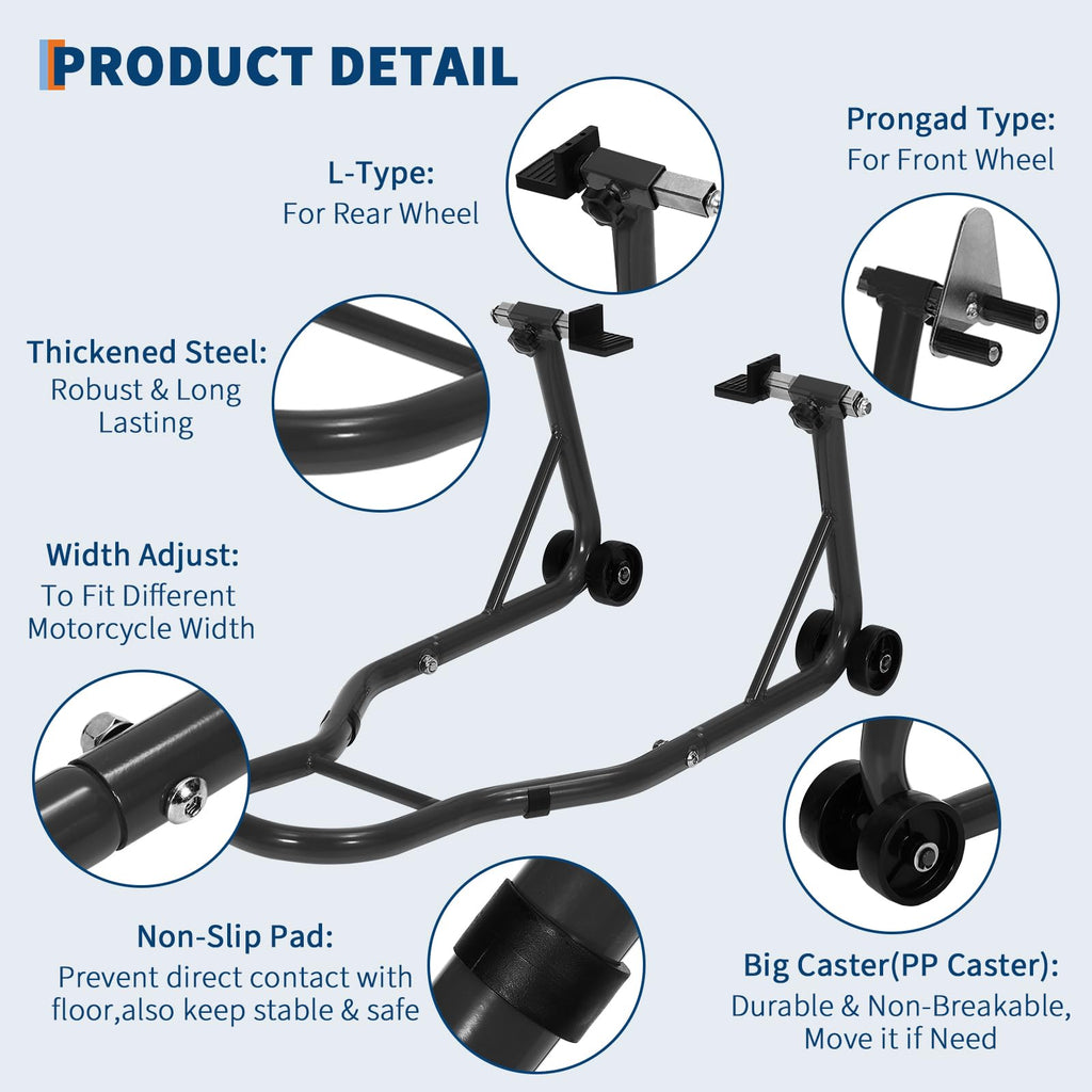 Garvee Motorcycle Stand Lift 900Lbs Capacity Adjustable Front & Rear Combo Steel Frame Powder-Coated Durable Universal Fit Maintenance Use