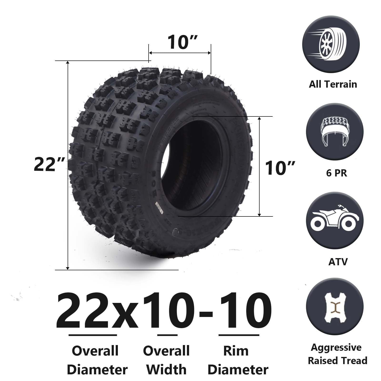 Garvee Set of 4 ATV UTV All-Terrain Tires 23x7-10 Front 22x10-10 Rear 6-Ply Tubeless