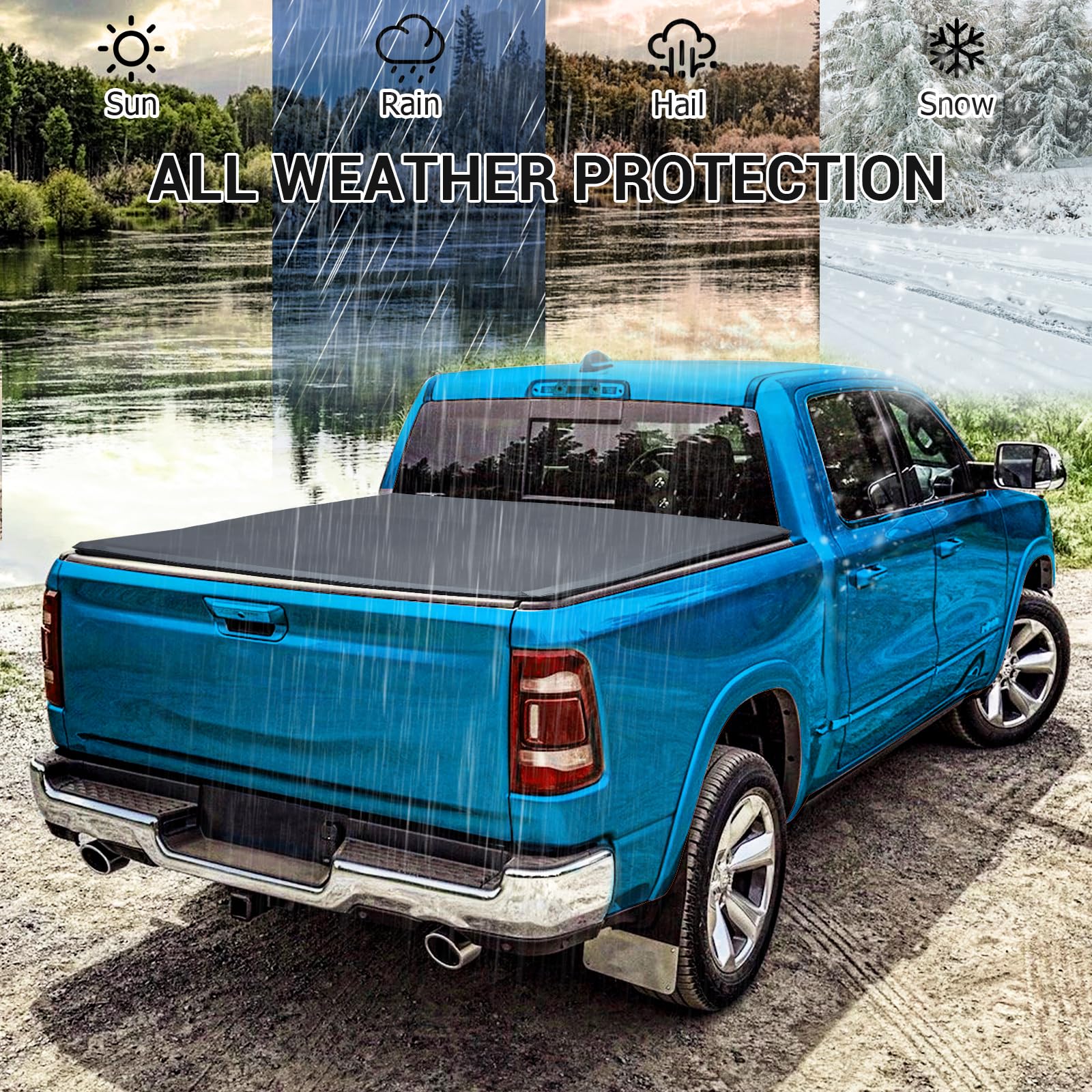 Garvee Soft Tri-Fold Truck Bed Tonneau Cover Compatible with 2004-2015 Nissan Titan | 6'-7" Bed | New Upgrade