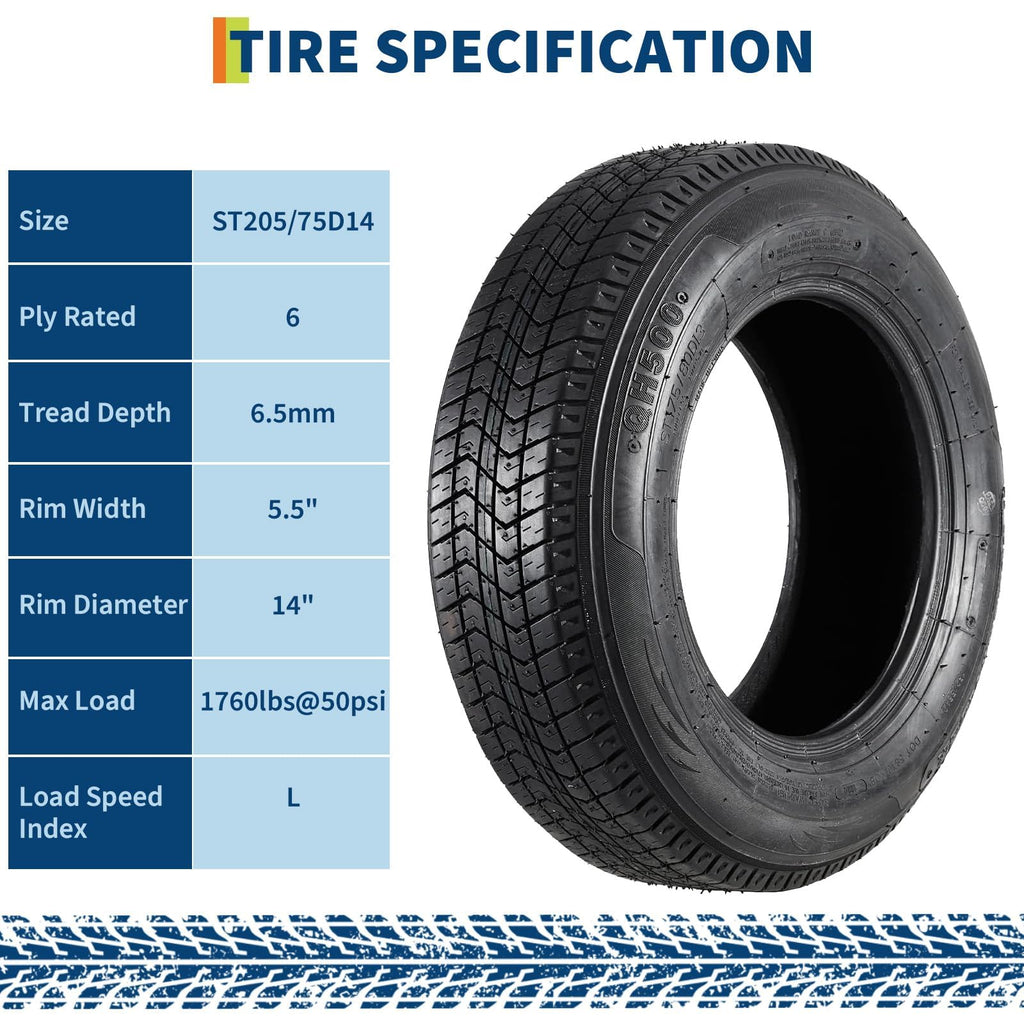 Garvee ST205/75D14 Trailer Tires, 6PR Load Range C, 14in Fuel-saving Designed Trailer Tires 205 75 14 for Travel/Camper/Landscape/Cargo/Utility/Boat/Horse/Farm/Hauler Trailer