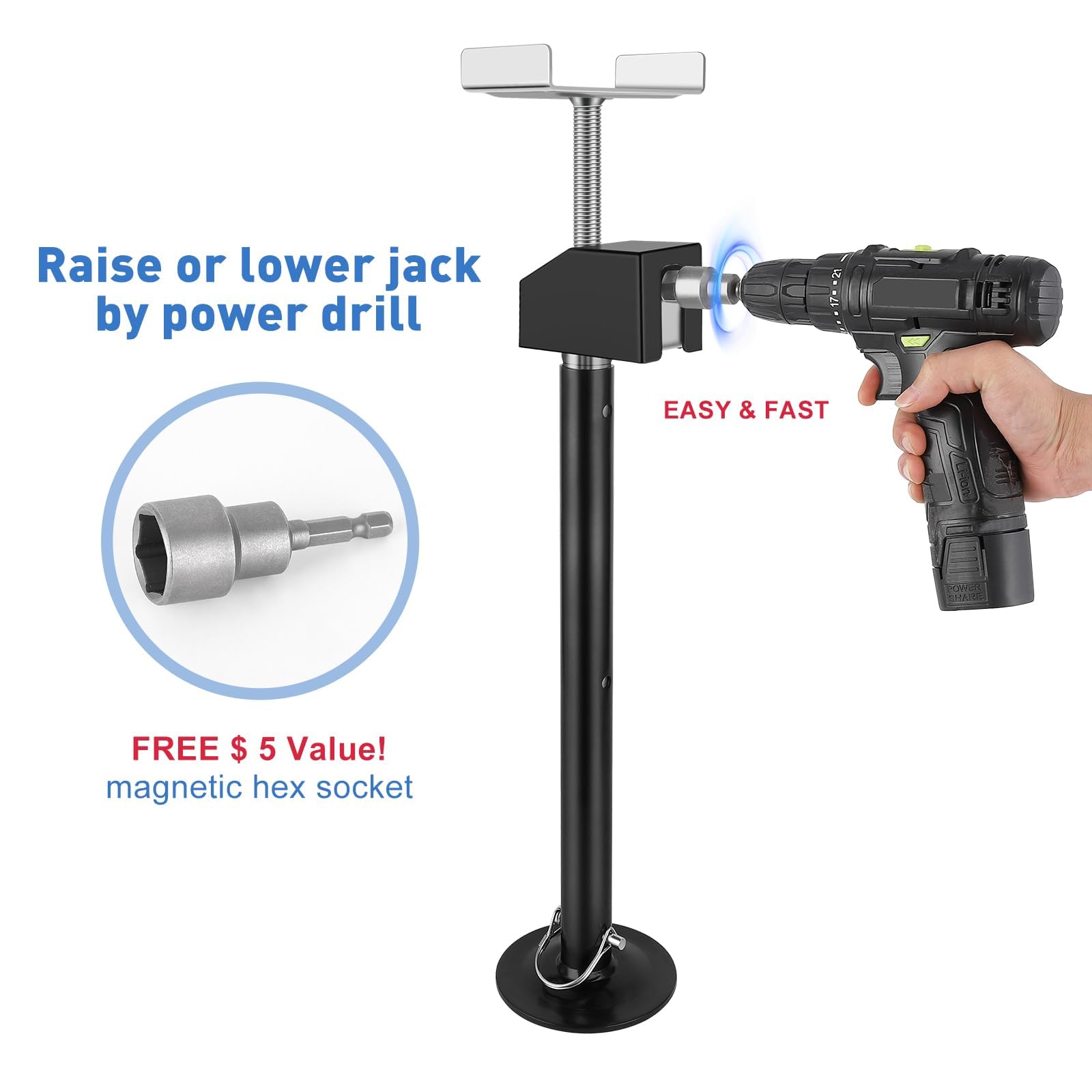 Garvee RV Stabilizer Jacks – Electric Trailer Jack Set (Supports 5000 lbs) with Flat Top Support Blocks, Adjustable 21.06"-49", Heavy-Duty Camper Stabilizer (Set of 4)