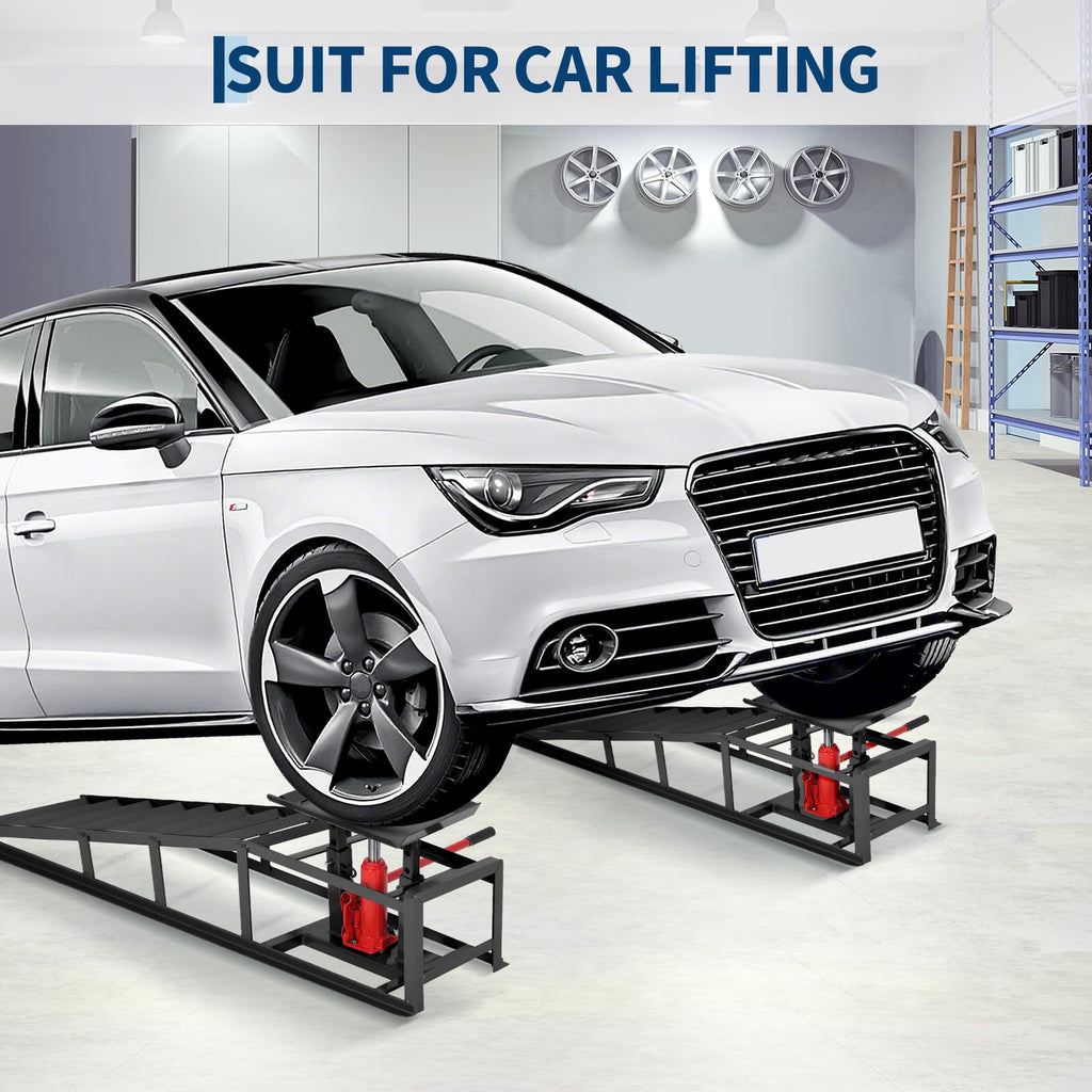 Garvee 2-Pack Hydraulic Car Ramps, 5T/11000 lbs Capacity Low-Profile Car Lift with Adjustable Height (9.4"-13.34") for Trucks, Trailers, and Auto Repair in Garage, Black