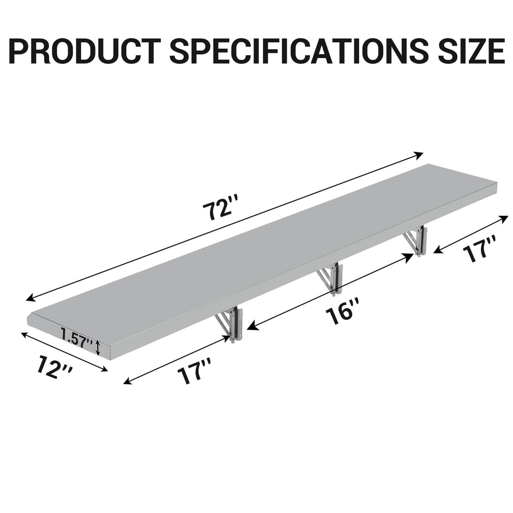 Garvee Folding Concession Shelf 72" x 12" - 304 Stainless Steel, Wall Mount, Drop Down, for Food Truck, BBQ, Restaurant