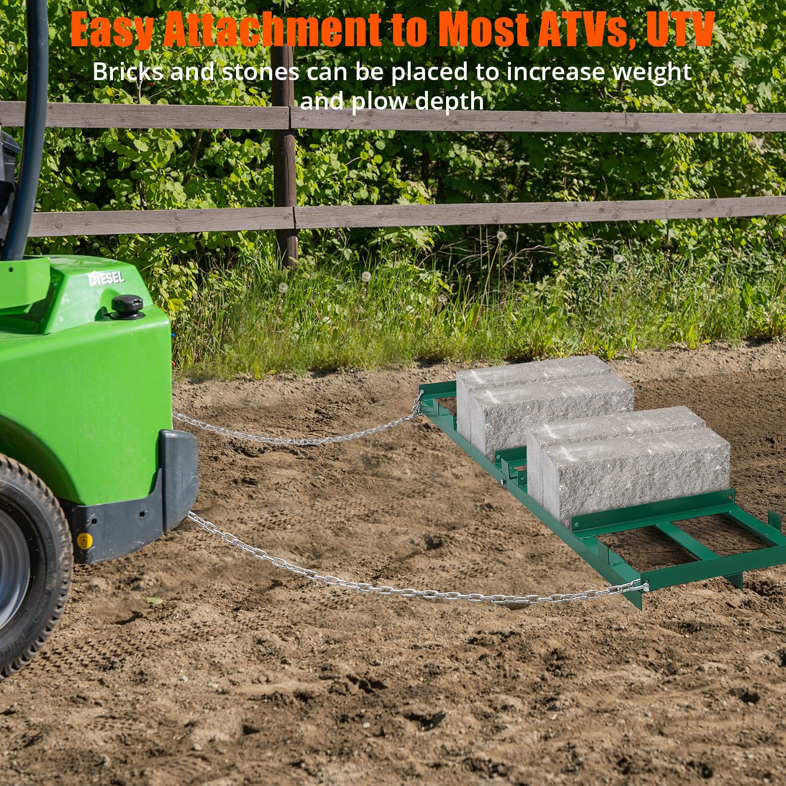 Garvee Driveway Drag 96" Width, Tow Behind Drag Harrow 20" Length, 6" Height, Driveway Tractor Harrow with Heavy Duty Chain, Driveway Grader for ATV, UTV, Tractor, Mower
