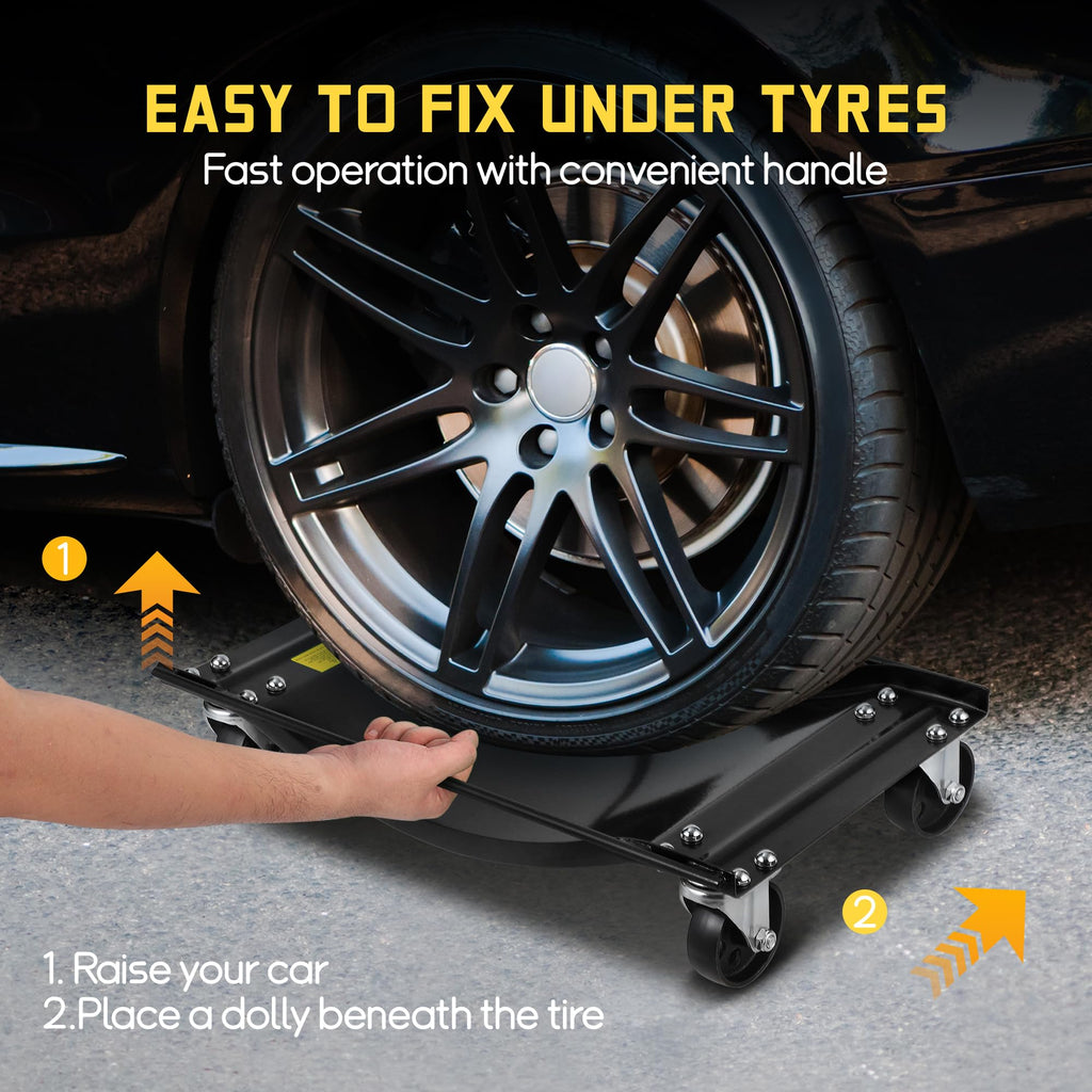 Garvee Heavy-Duty Car Dolly Set of 2 - 10000 lbs Capacity with 3.5" Steel Wheels, 24"x15" Universal Fit Vehicle Dollies for SUVs, Trucks & Fleet Vehicles, Steel Construction w/Side Rails & 4 Swivel Casters, Black