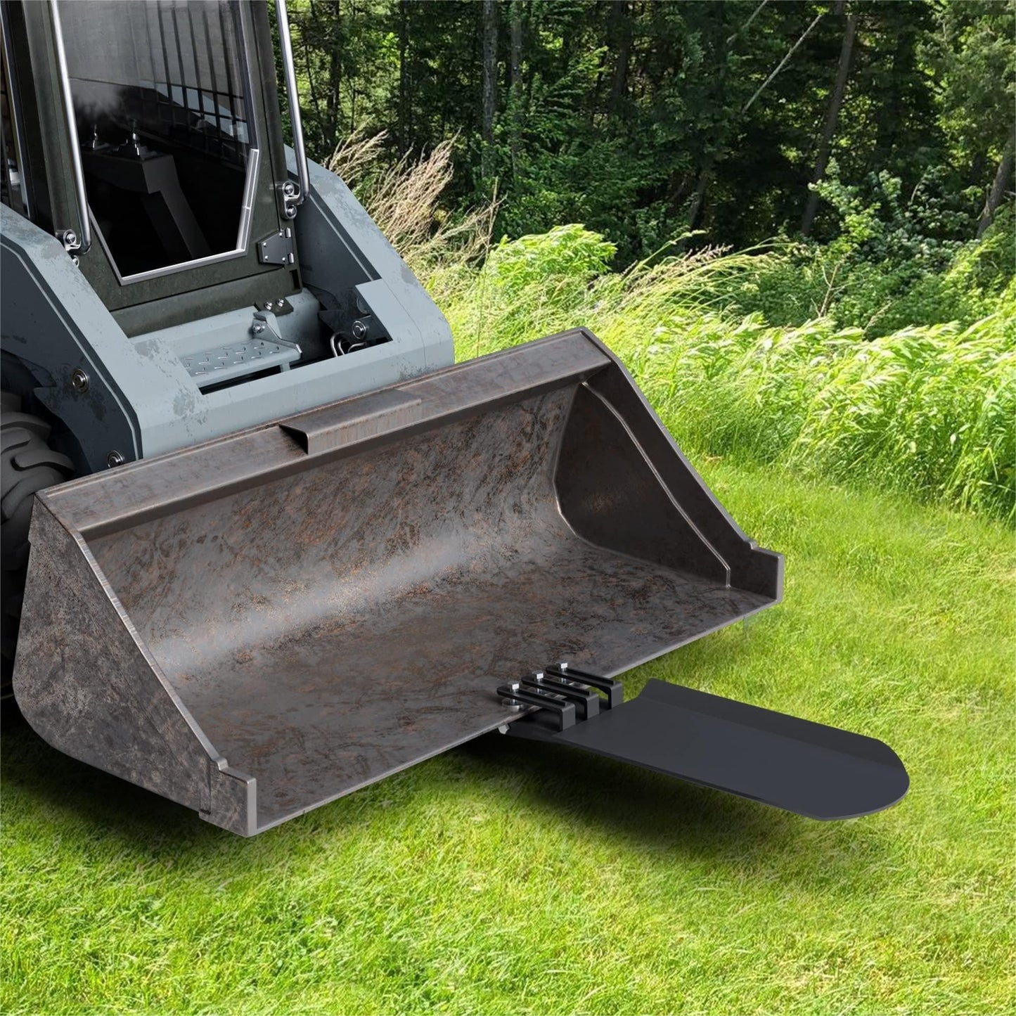 Garvee 46x19 Inch Clamp On Quick Spade Combo Bucket/Skid Steer Loader Fork, Attachment for Skid Steer, Tractor Bucket or Pallet Fork, Integrated Chain Hook, Dig Footings, Trenches & Stump Removal