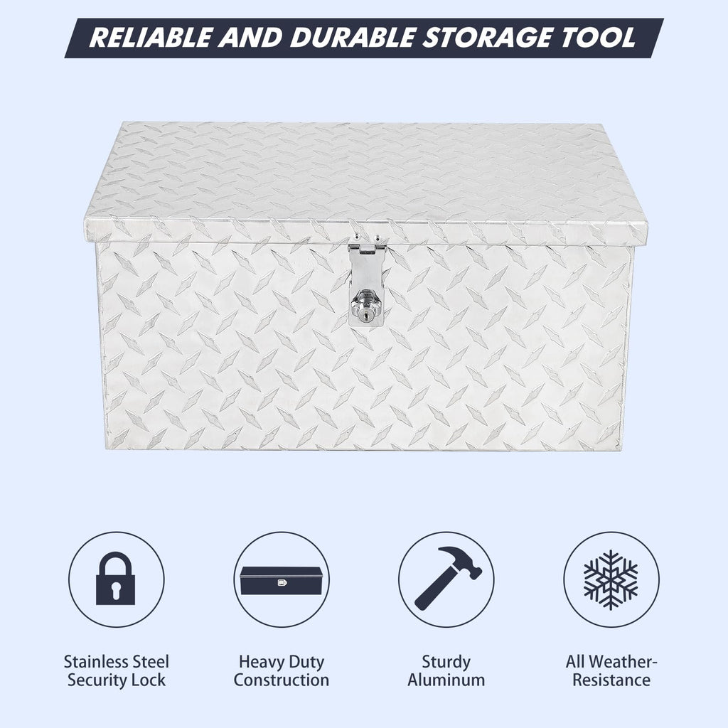 Garvee 20 Inch Aluminum Diamond Plate Tool Box With Lock and Keys, Heavy Duty Waterproof Truck Storage Organizer Chest for Pick Up Truck Bed, Rv Trailer/Van With Side Handle