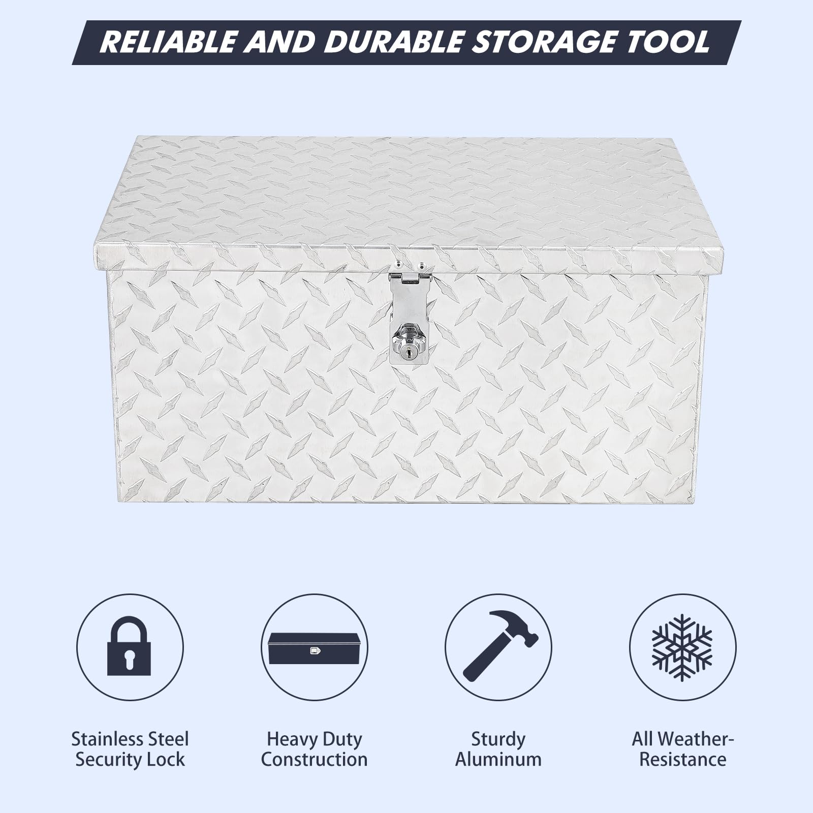 Garvee 20 Inch Aluminum Diamond Plate Tool Box With Lock and Keys, Heavy Duty Waterproof Truck Storage Organizer Chest for Pick Up Truck Bed, Rv Trailer/Van With Side Handle