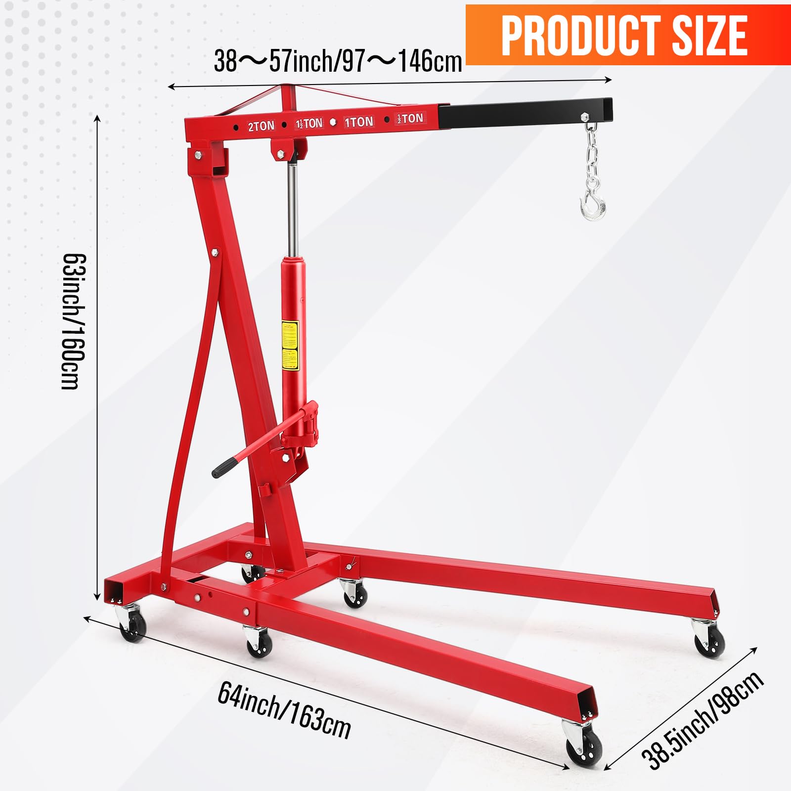 Garvee 2 Ton Hydraulic Engine Hoist 4400LB Heavy Duty Foldable Crane 6 Casters Leveler for Garage Auto Repair, Red