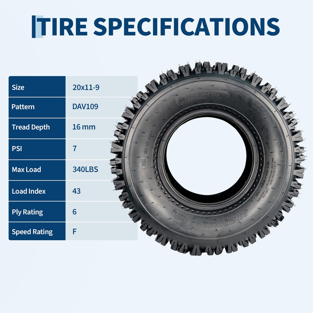 Garvee 20x11-9 Sport Racing ATV Tires - Tubeless Knobby Tread Off-Road Tires, Black