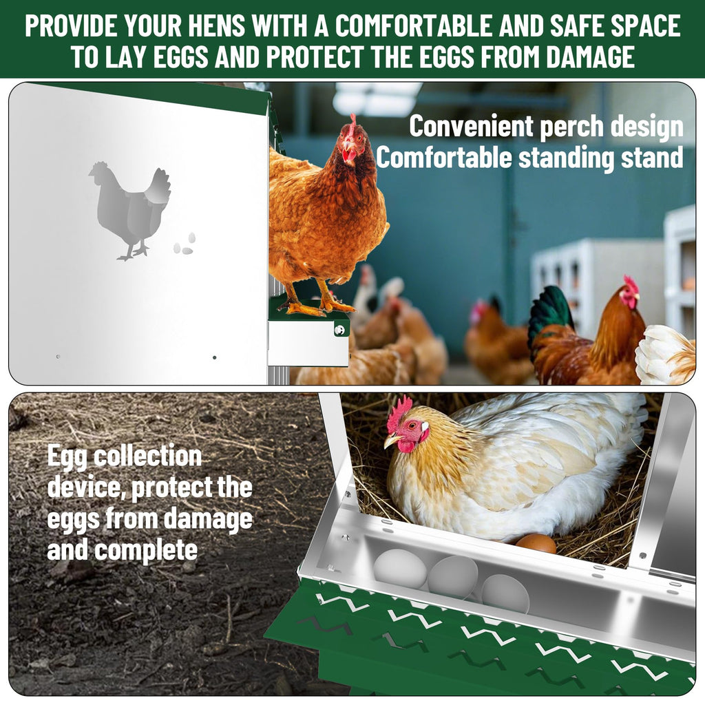 Garvee 6 Compartments Metal Chicken Nesting Boxes, Nesting Boxes, Chicken Laying Box with Roll Out Egg Collection with Vented Holes, Green