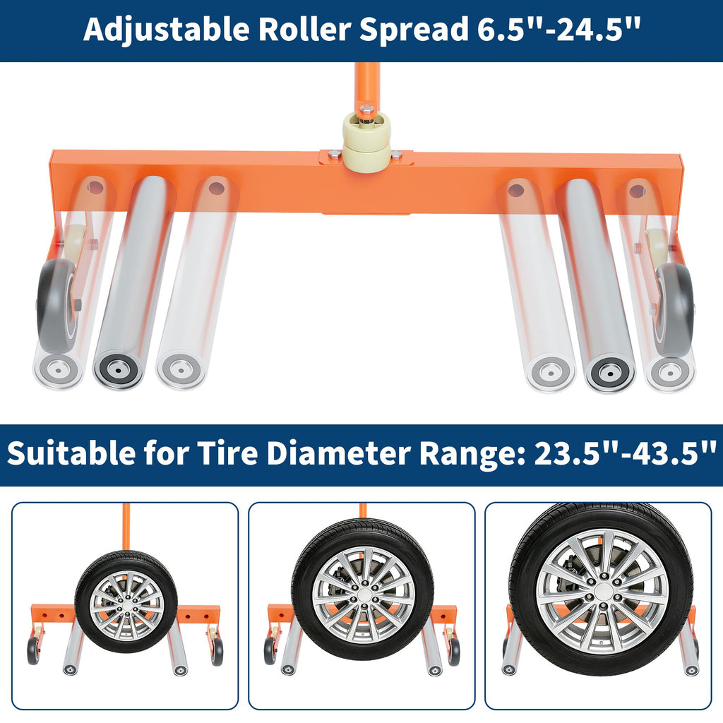 Garvee Adjustable Tire Dolly, Heavy-Duty, 350 lbs Capacity with 360° Rotatable Wheels, Steel Construction and Rust-Resistant Coating for Garage, Workshop, and Auto Repair, Orange