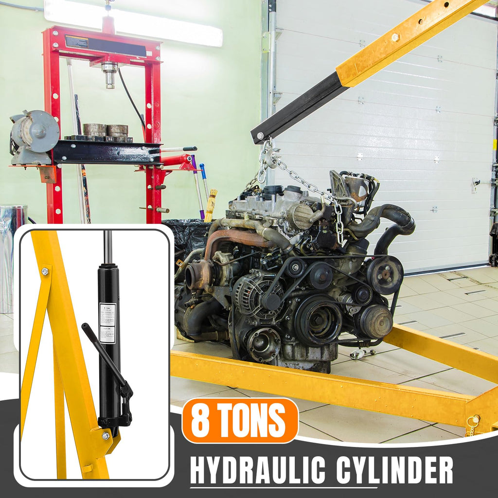 Garvee Engine Hoist,2 TON 4000lbs Folding Hydraulic Car Engine Motor Crane Lifter,Cherry Picker with 6 Iron Caster Wheels - Yellow