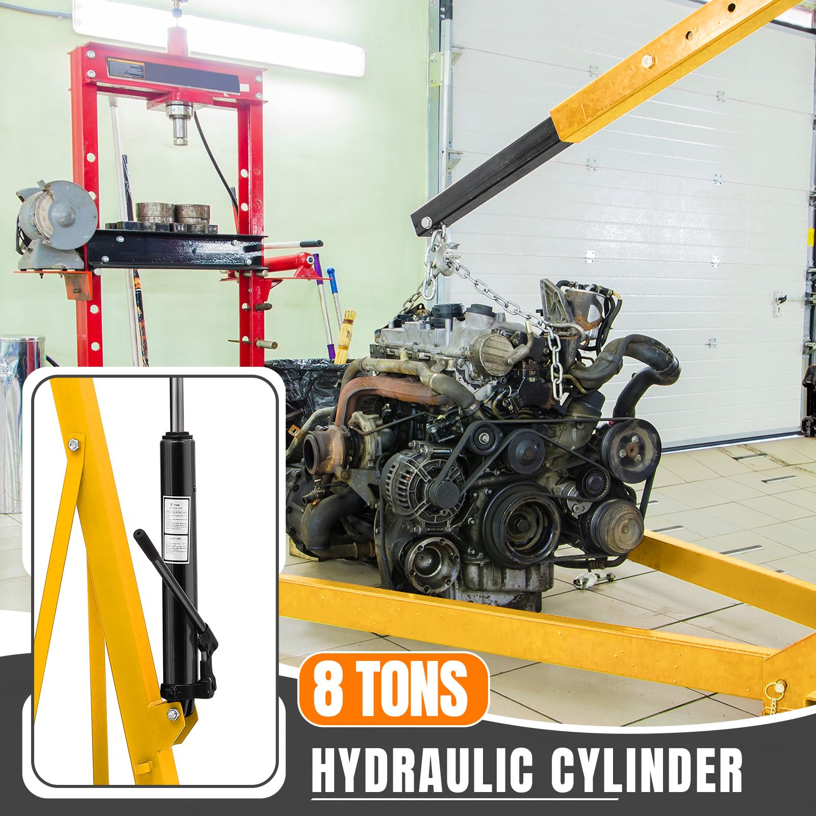 Garvee Engine Hoist,2 TON 4000lbs Folding Hydraulic Car Engine Motor Crane Lifter,Cherry Picker with 6 Iron Caster Wheels - Yellow