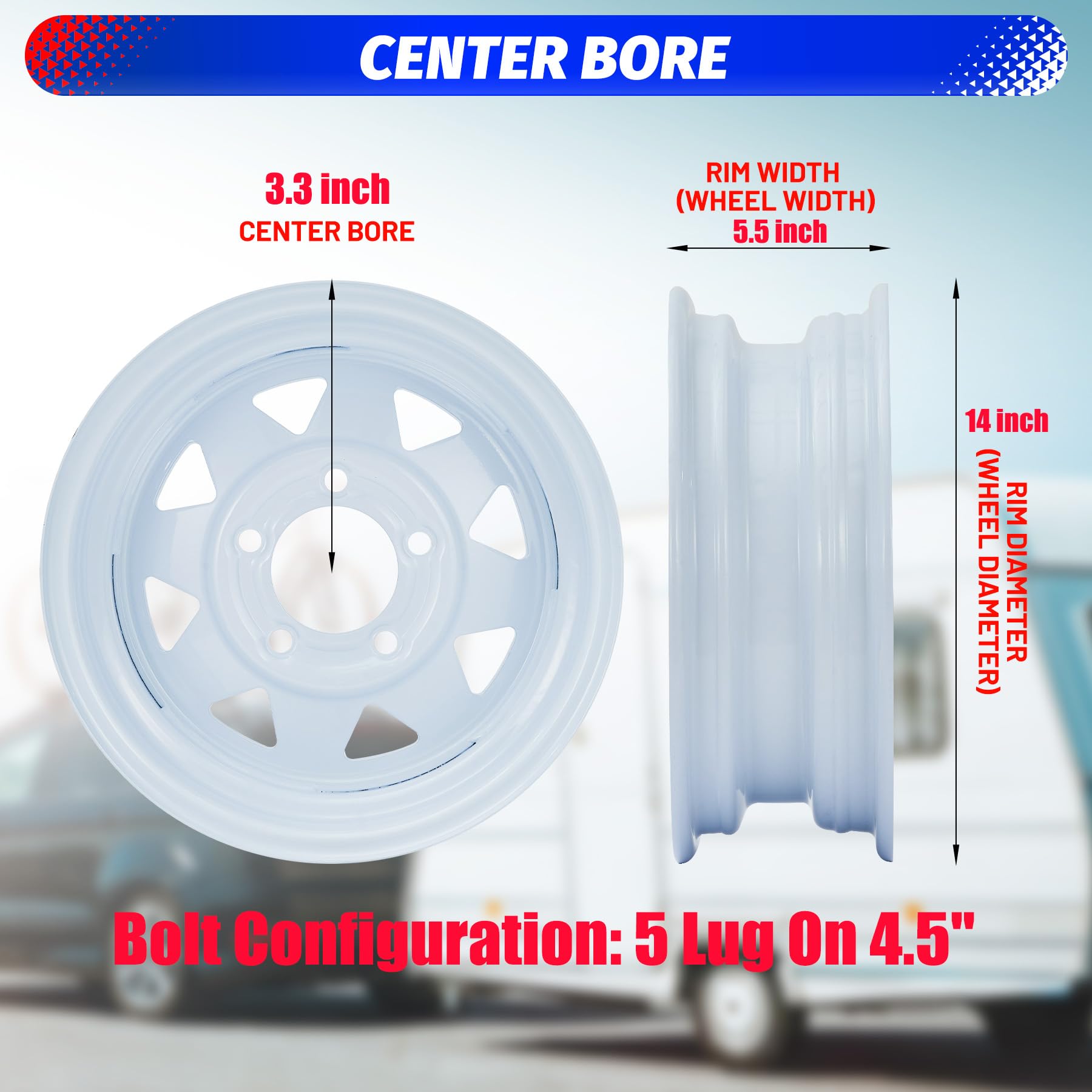 Garvee ST205/75D14 Trailer Tires, Set of 2, Load Range C 6PLY, 14" White Spoke Rims, Max Load 1760 LBS, 5 Lug on 4.5", Durable All-Terrain Design for Utility & Boat Trailers