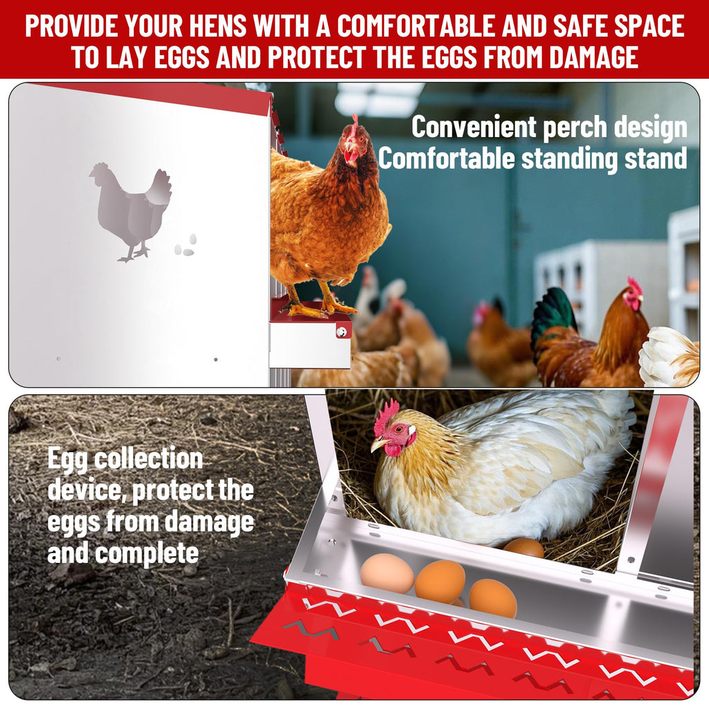 Garvee Nesting Boxes for Chickens, 10 Compartment Chicken Nesting Box with Elevated Metal Legs, Metal Chicken Laying Boxes with Perch, Secure Lid, Versatile Wall Mount or Free Standing for Hens, red