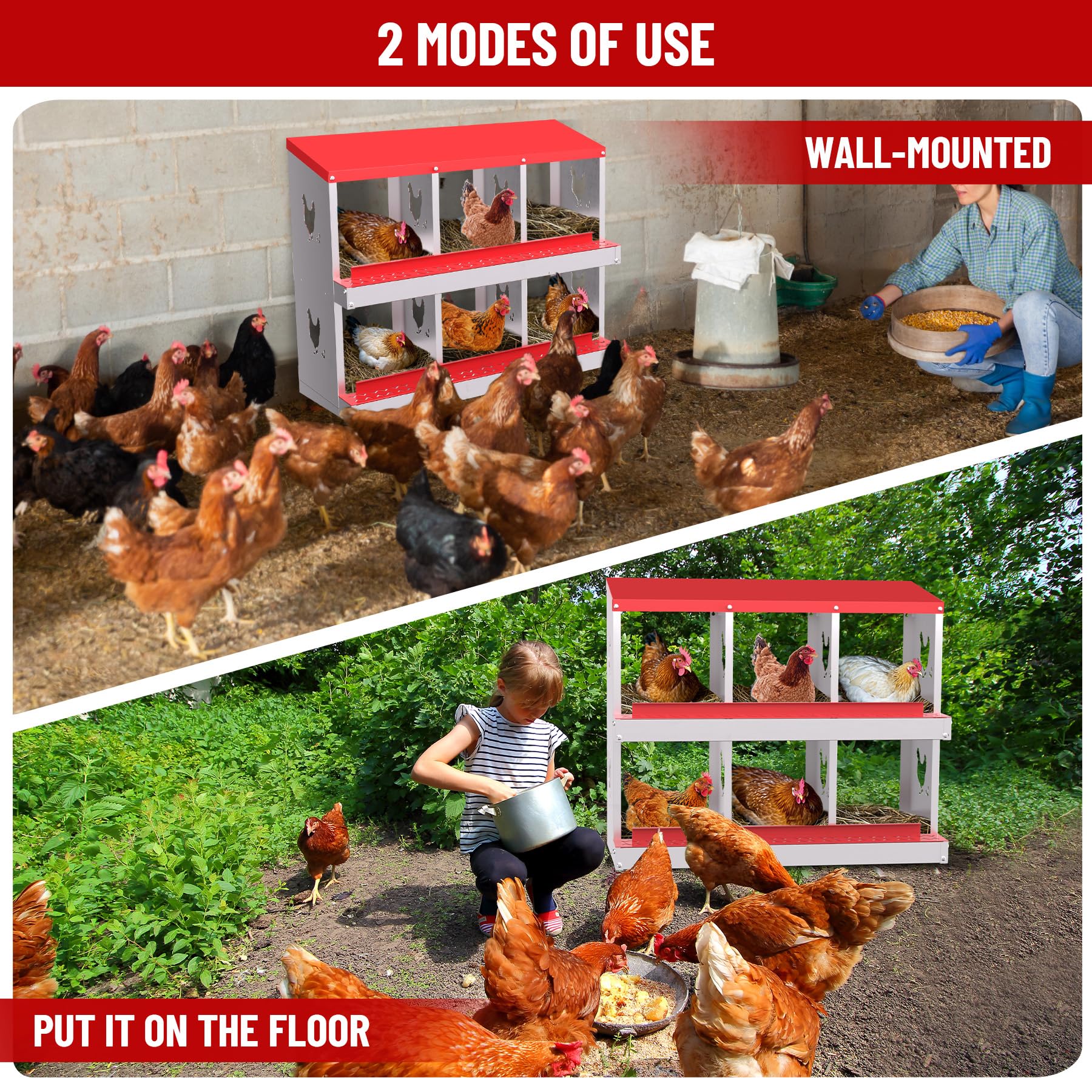 Garvee 6 Compartments Metal Chicken Nesting Boxes, Nesting Boxes, Chicken Laying Box with Roll Out Egg Collection with Vented Holes