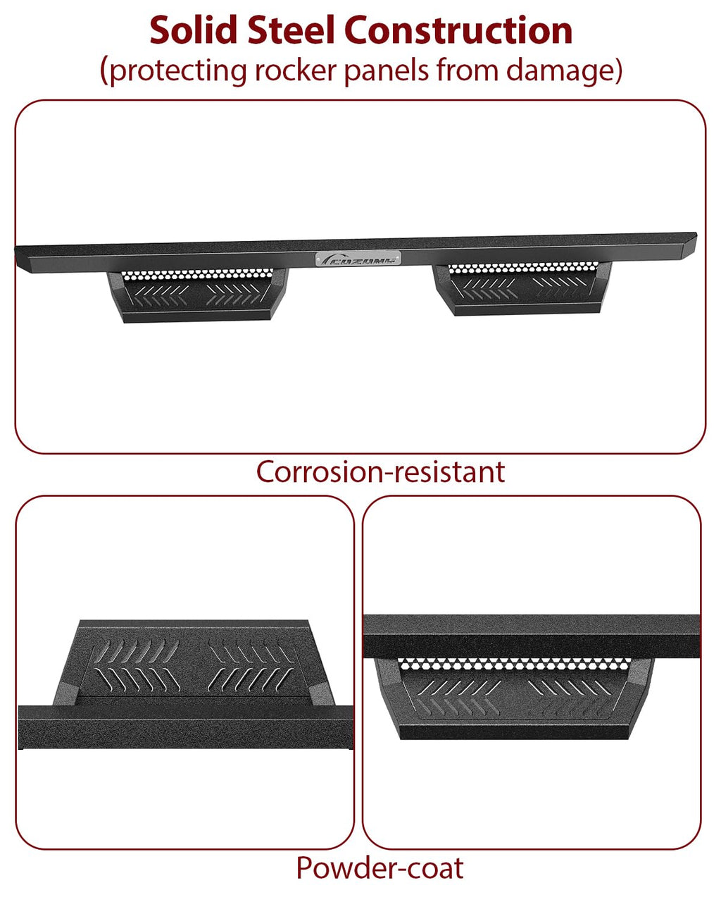 Garvee Running Boards for 2005-2022 Toyota Tacoma Double Cab 450LB Load Capacity Non-Slip Powder Coated Carbon Steel Off-Road Rock Sliders