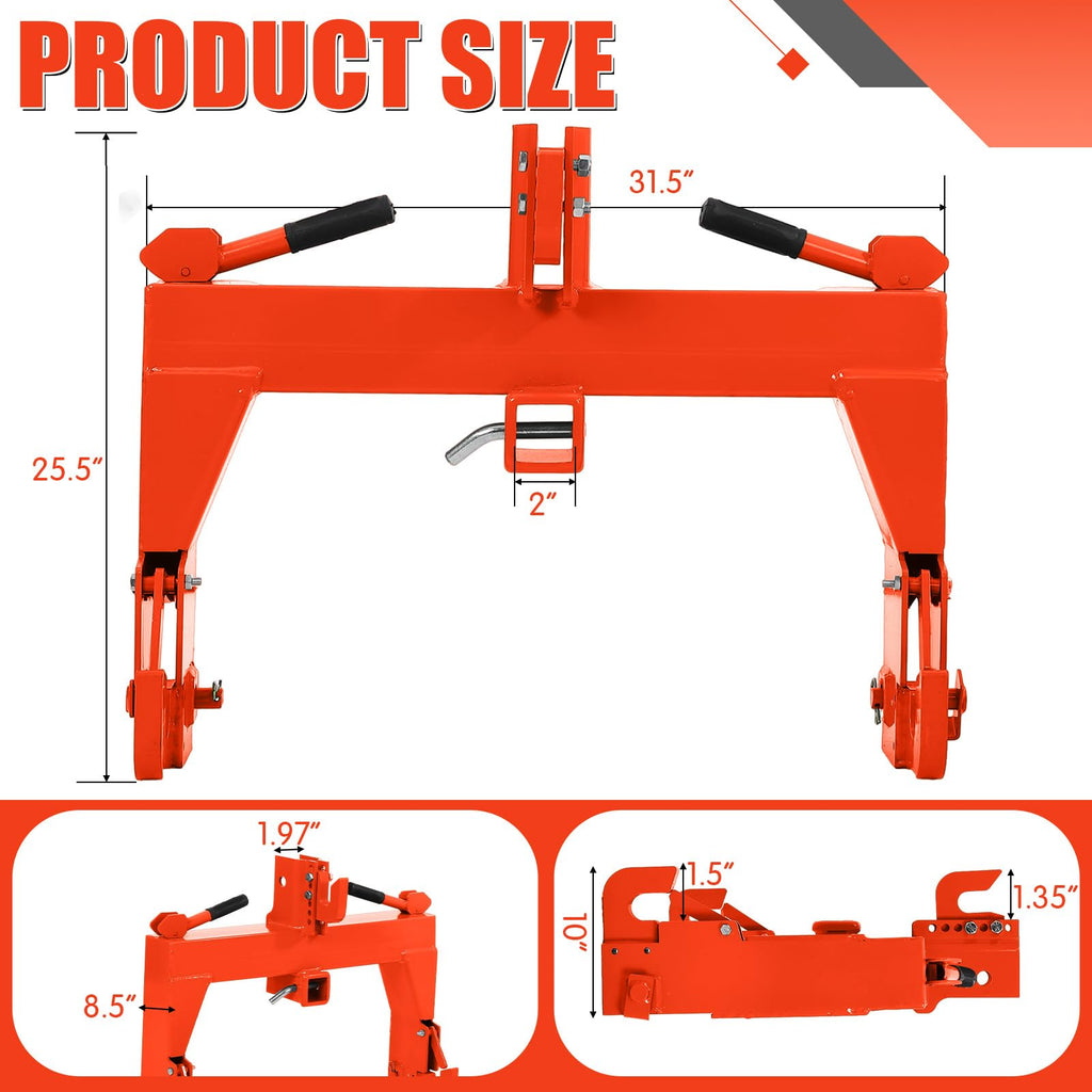 Garvee 3-Point Quick Attach Hitch, 2 Inch Receiver & 5 Bolts Adjust