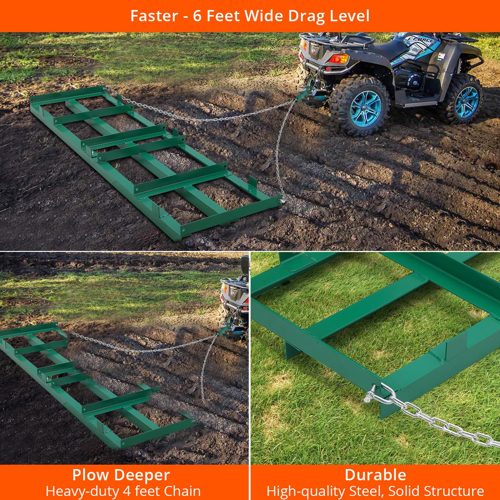 Garvee Driveway Drag 96" Width, Tow Behind Drag Harrow 20" Length, 6" Height, Driveway Tractor Harrow with Heavy Duty Chain, Driveway Grader for ATV, UTV, Tractor, Mower