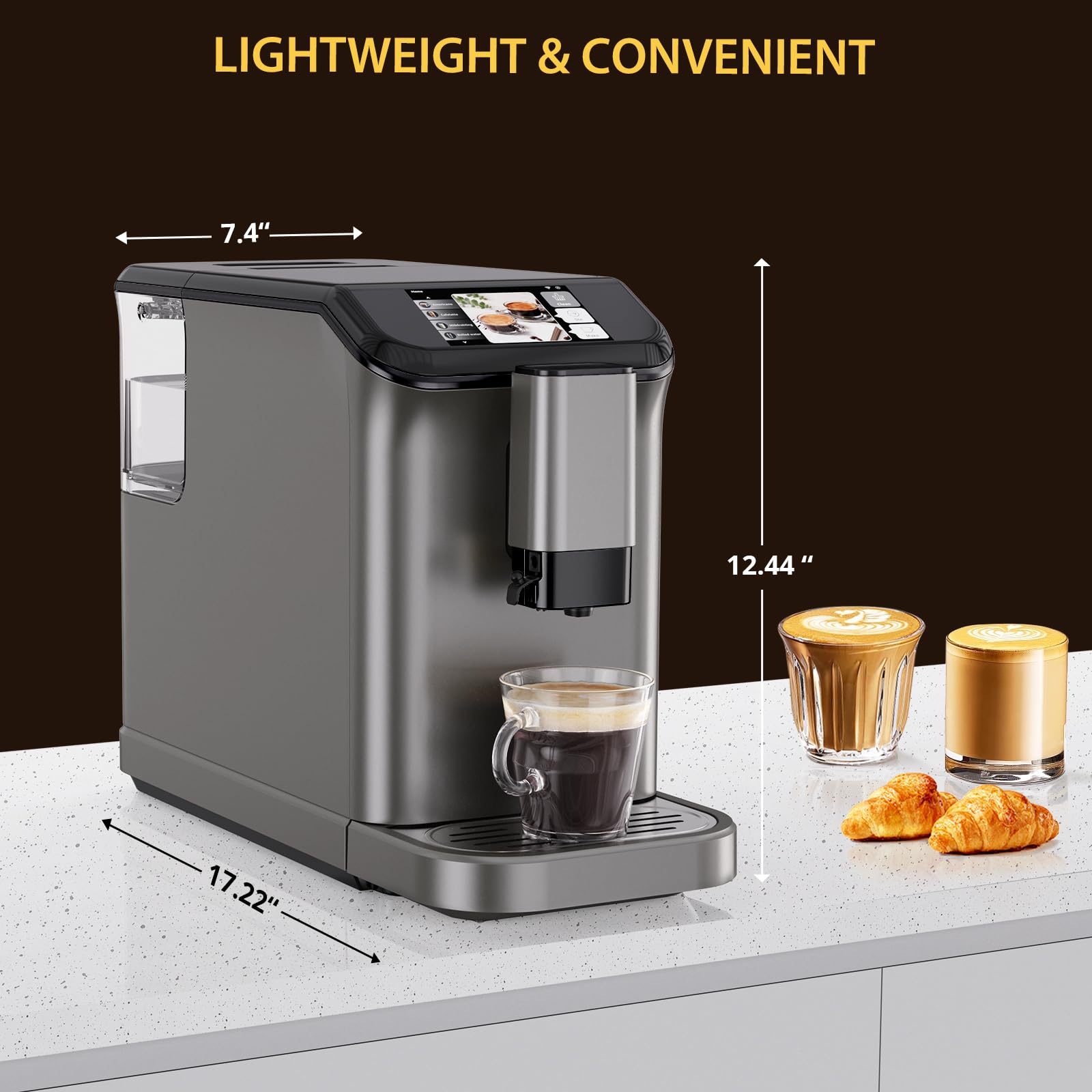 Garvee 20 - Bar Fully Automatic Espresso Machine - Touch Screen, Built - in Frother, Milk Container (Grey)