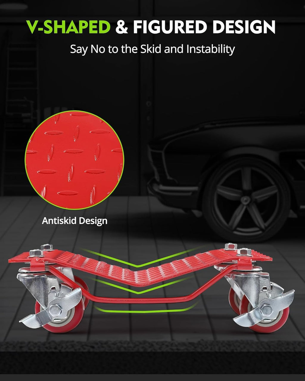 Garvee Heavy Duty 8000lbs Car Wheel Dolly Set of 4 - V-Shaped Anti-Skid Lockable Wheels - Global Vehicle Rollers for Cars, Trucks, SUVs, Trailers, Motorcycles, Boats, Tractors - Color: System Default