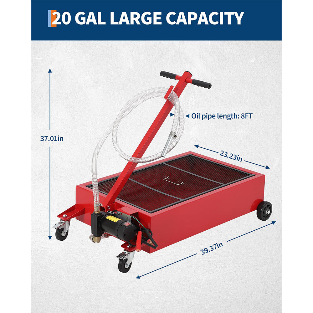 Garvee Low Profile Oil Drain Pan 20 Gallon with 12V Electric Pump, Folding Handle, Carbon Steel, 8FT Hose, Wheels, for Cars and Trucks