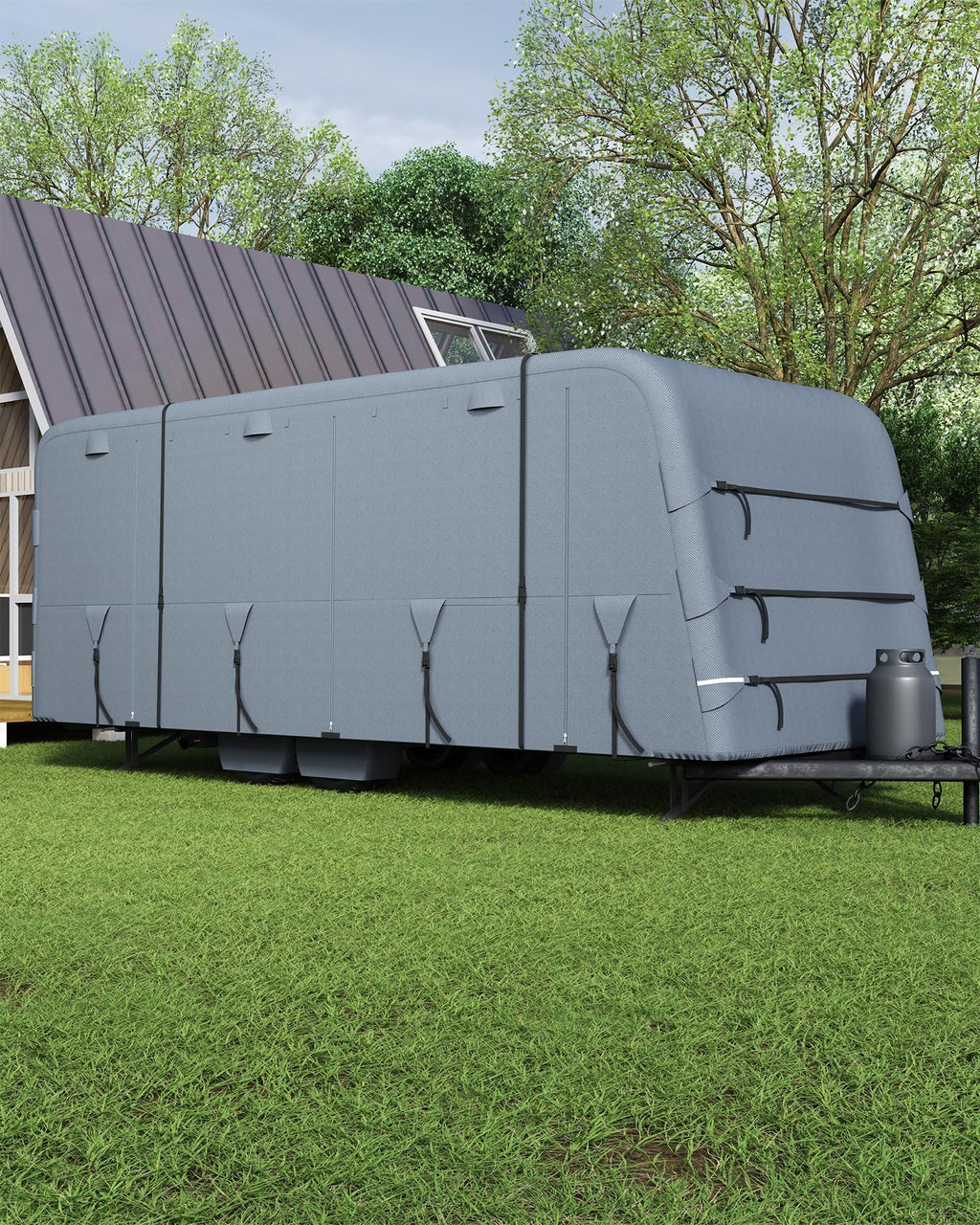 \Garvee 6-Layer Heavy-Duty RV Cover - Waterproof Windproof Travel Trailer Cover with Breathable Top, Tire Covers, and Accessories, Fits 21'-24' Motorhomes & Campers