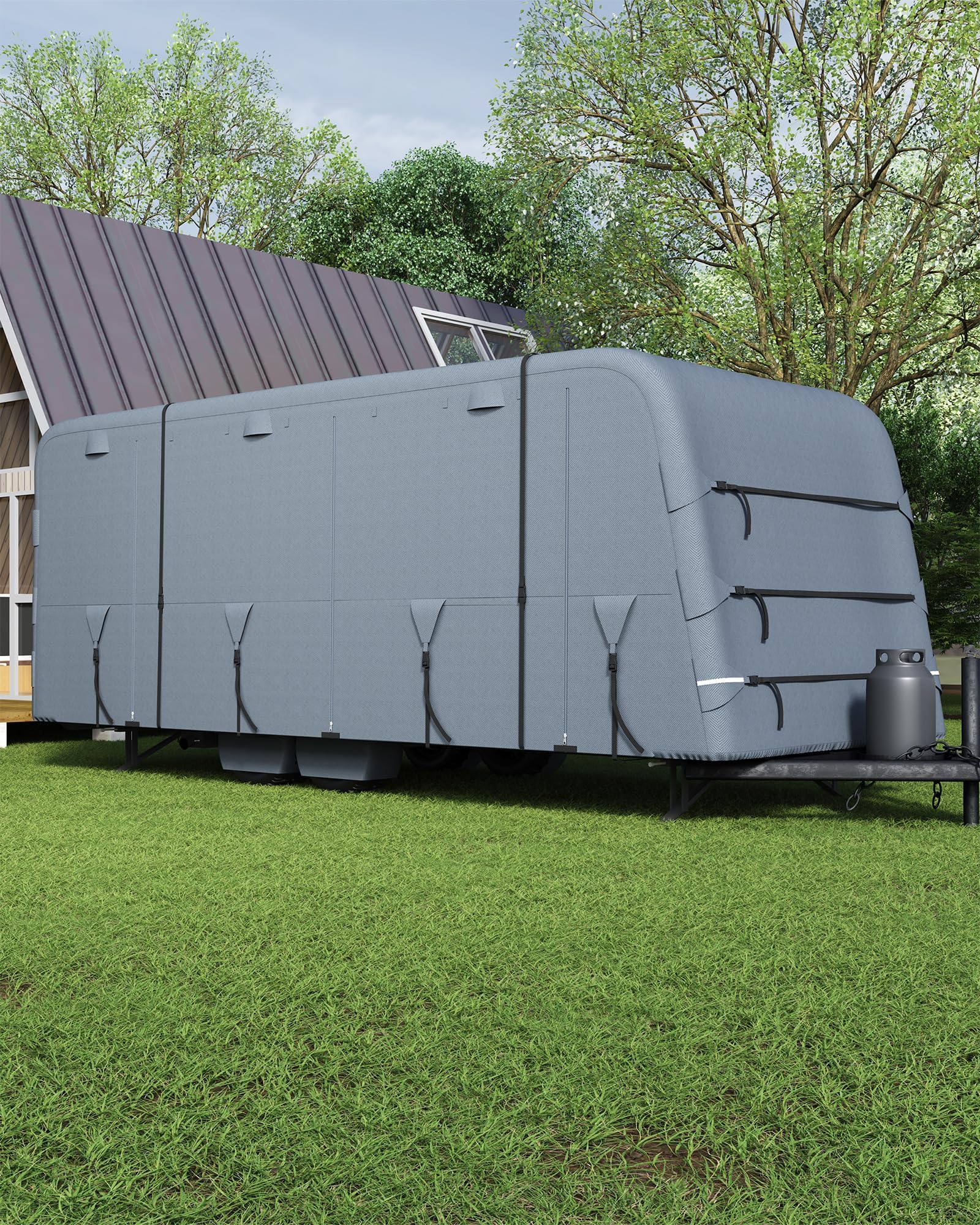 \Garvee 6-Layer Heavy-Duty RV Cover - Waterproof Windproof Travel Trailer Cover with Breathable Top, Tire Covers, and Accessories, Fits 21'-24' Motorhomes & Campers