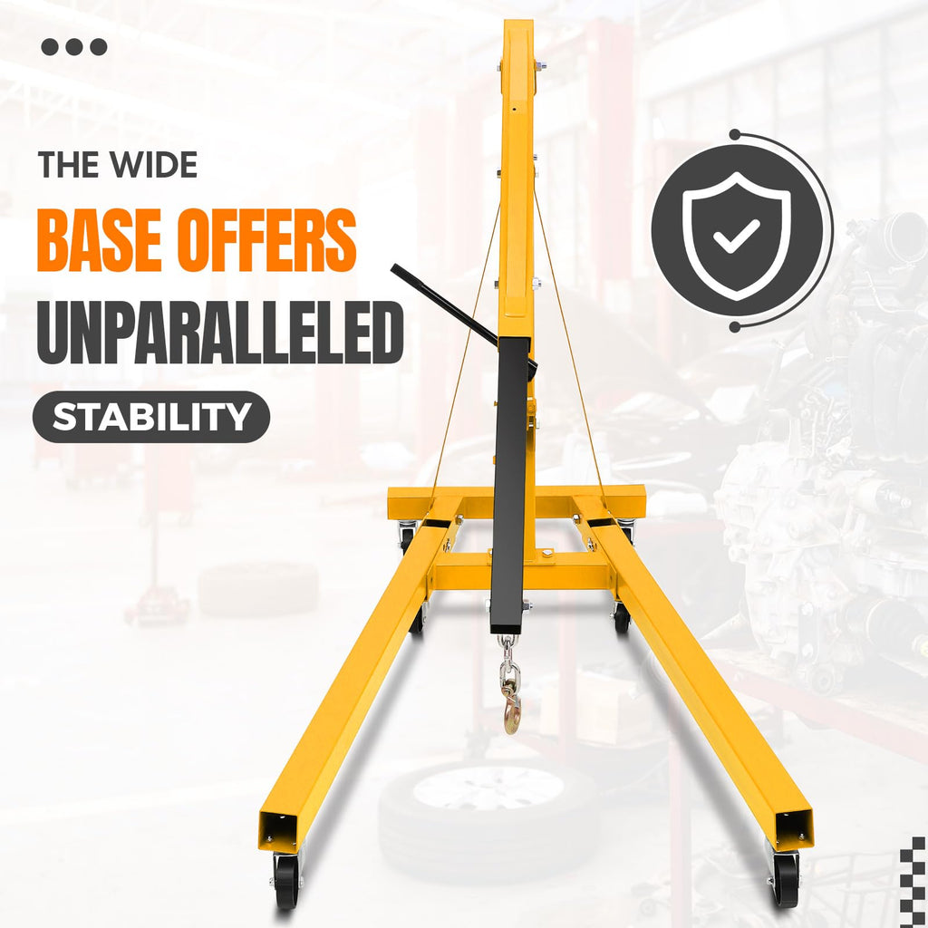 Garvee Engine Hoist,2 TON 4000lbs Folding Hydraulic Car Engine Motor Crane Lifter,Cherry Picker with 6 Iron Caster Wheels - Yellow
