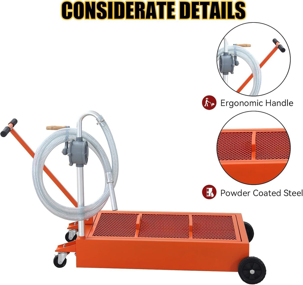 Garvee 25 Gallon Waste Oil Drain Tank Low Profile with Wheels Steel Durable Mesh Grille for Garage Workshop