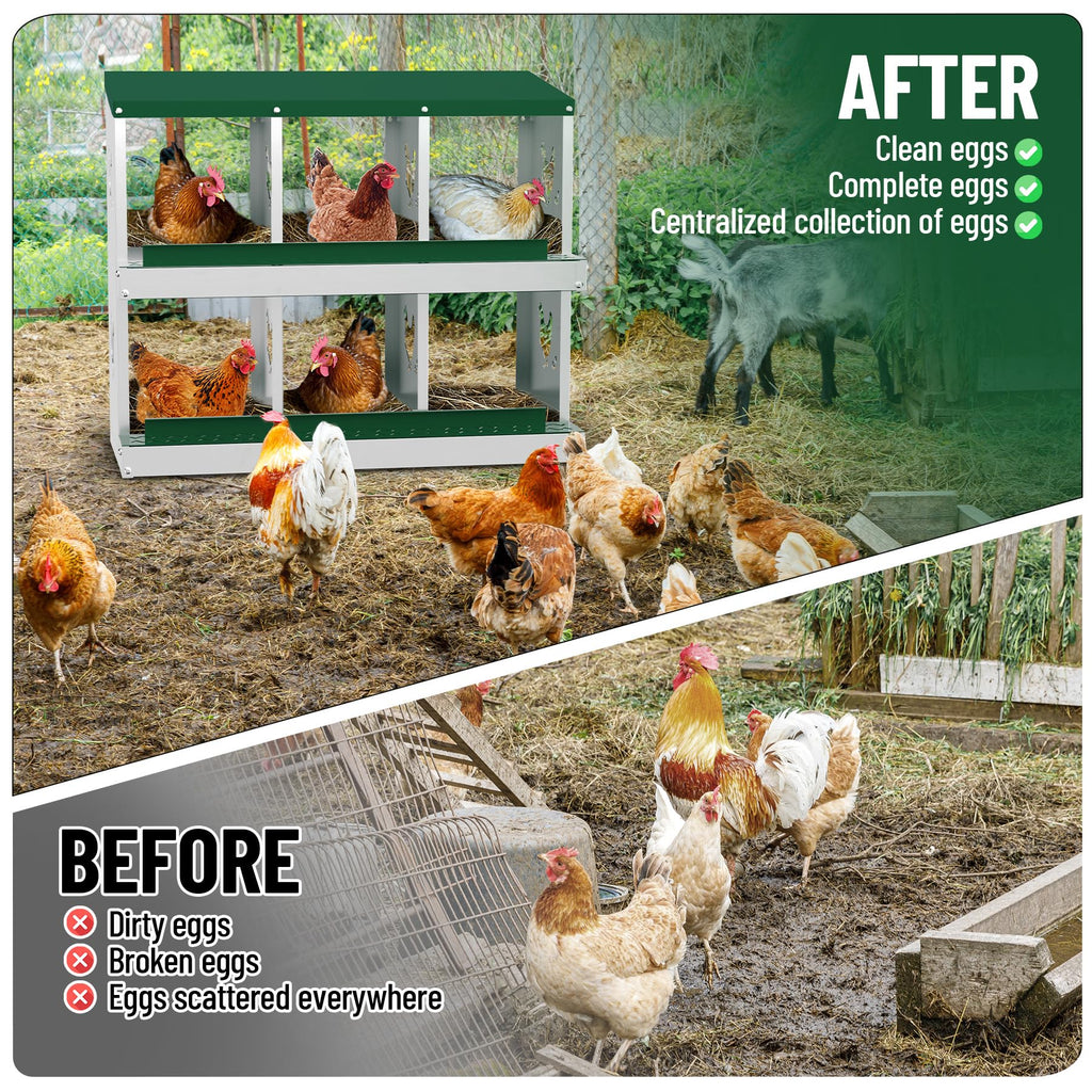 Garvee 6 Compartments Metal Chicken Nesting Boxes, Nesting Boxes, Chicken Laying Box with Roll Out Egg Collection with Vented Holes, Green