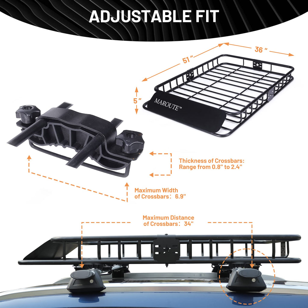 Garvee Roof Rack Carrier Basket Universal 51" X 36" X 5" Rooftop Cargo Carrier Basket Car Luggage Holder Universal for SUV Cars- 200 lb. Capacity (ROOF Basket)
