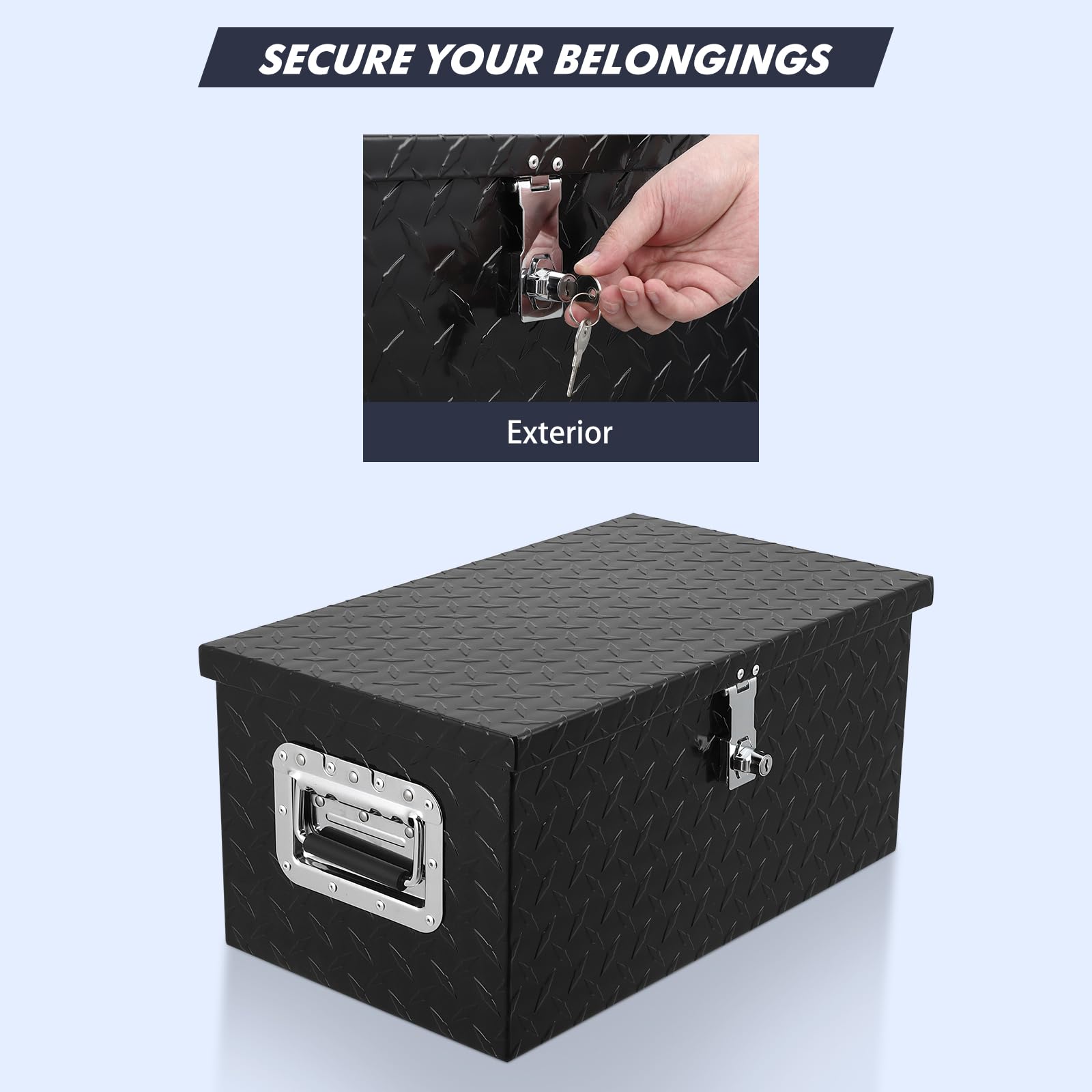 Garvee 20 Inch Aluminum Diamond Plate Tool Box With Lock and Keys, Heavy Duty Waterproof Truck Storage Organizer Chest for Pick Up Truck Bed, Rv Trailer/Van With Side Handle
