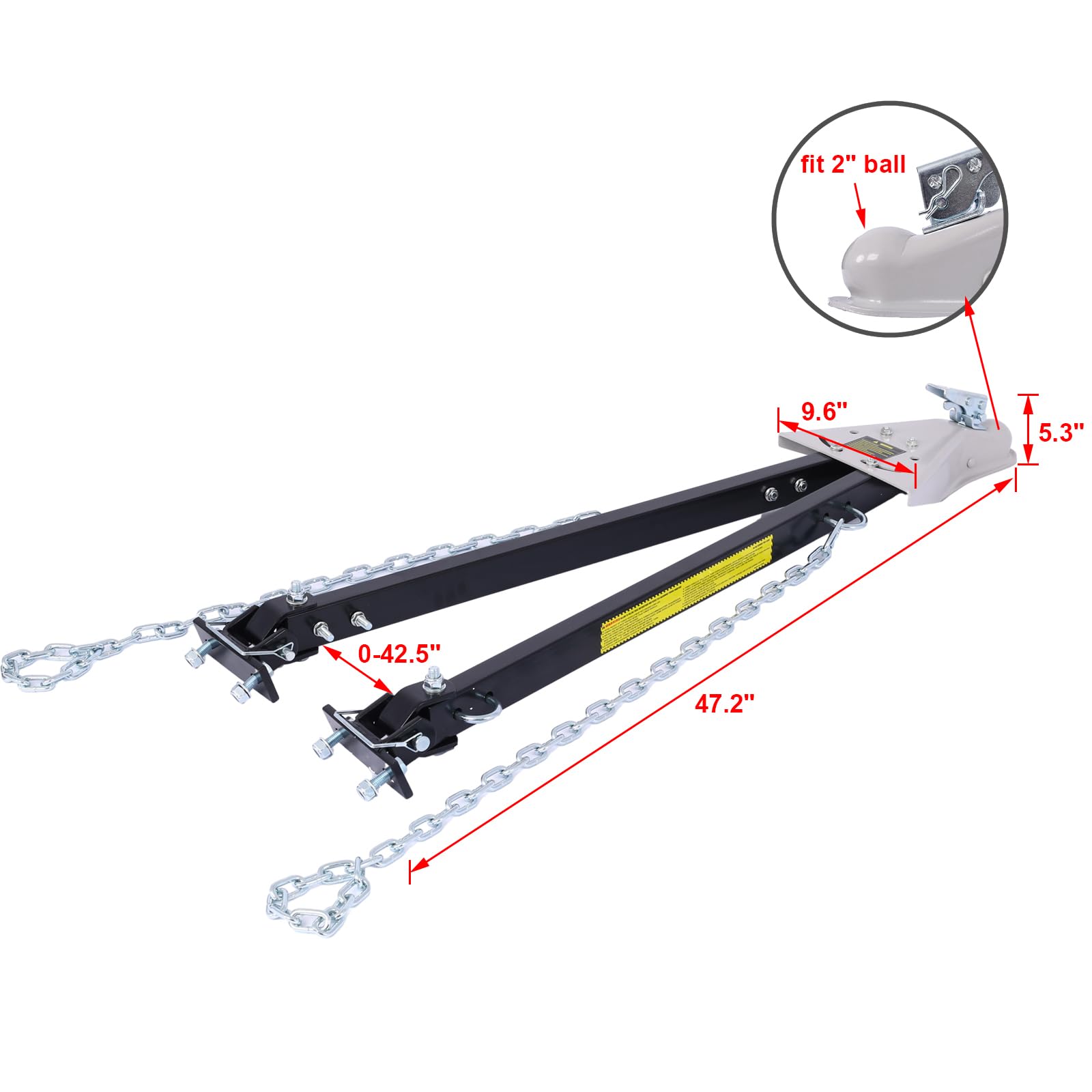 Garvee Tow Bar for Vehicles, 5000 lbs Capacity Adjustable Towing Bar with Bumper Mount, 2 Chains, and Universal Coupler for 2-Inch Ball Hitch, Fits Jeeps, Trucks, SUVs, RVs, Boats, and Trailers