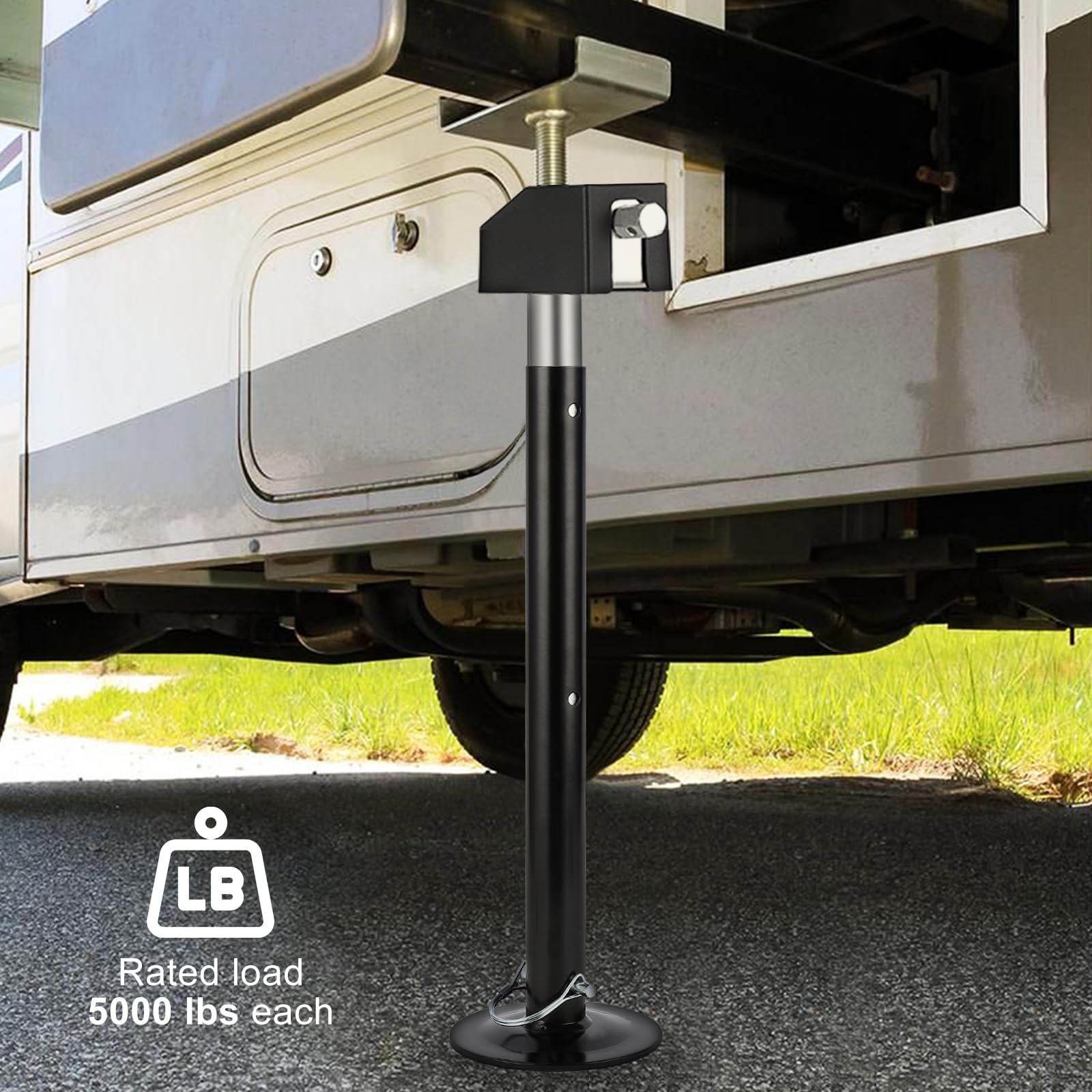 Garvee RV Stabilizer Jacks – Electric Trailer Jack Set (Supports 5000 lbs) with Flat Top Support Blocks, Adjustable 21.06"-49", Heavy-Duty Camper Stabilizer (Set of 4)