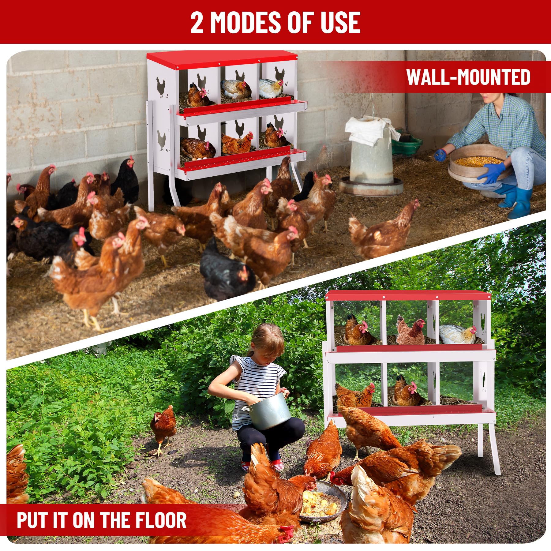 Garvee 6 Compartments Metal Chicken Nesting Boxes, Nesting Boxes with Metal Legs, Chicken Laying Box with Roll Out Egg Collection with Vented Holes