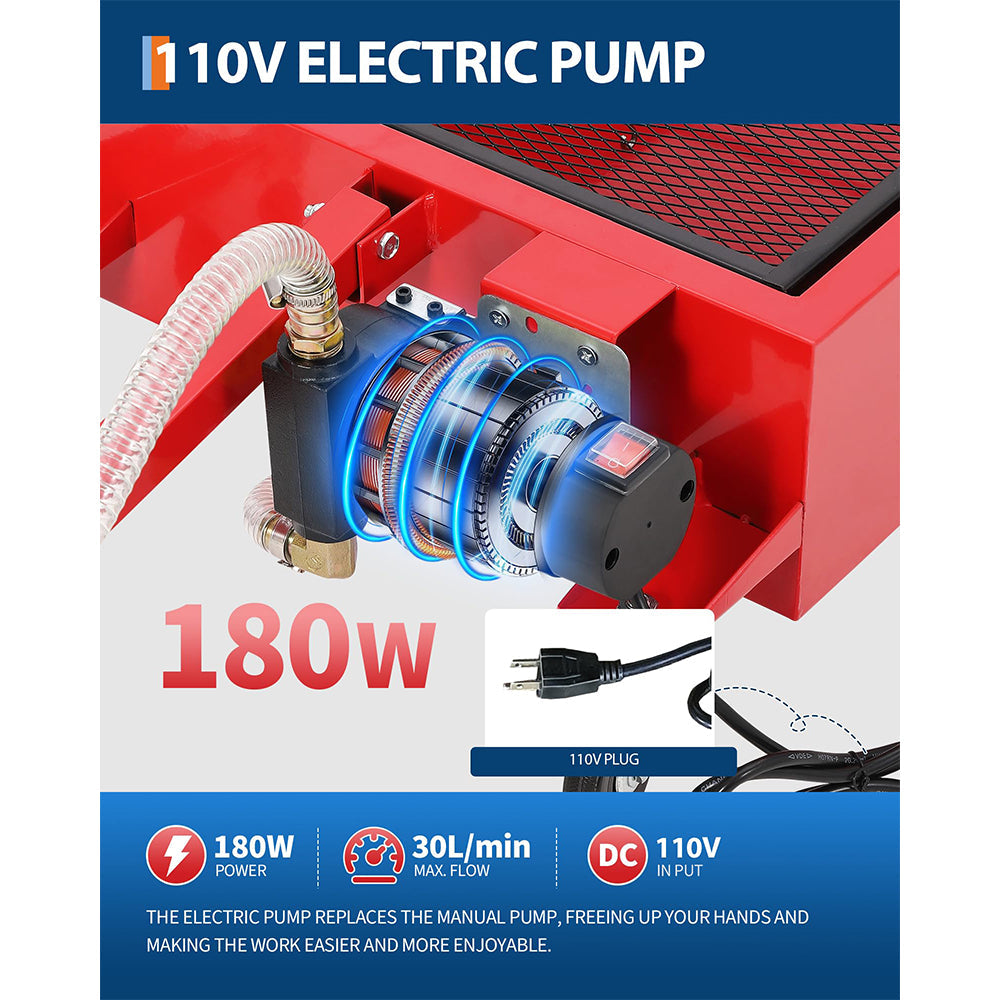 Garvee 25 Gallon Oil Drain Pan with 110V 180W Electric Pump, Metal Cart, 8FT Hose, Folding Handle, Wheels, for Cars, SUVs, Trucks, Buses, RVs